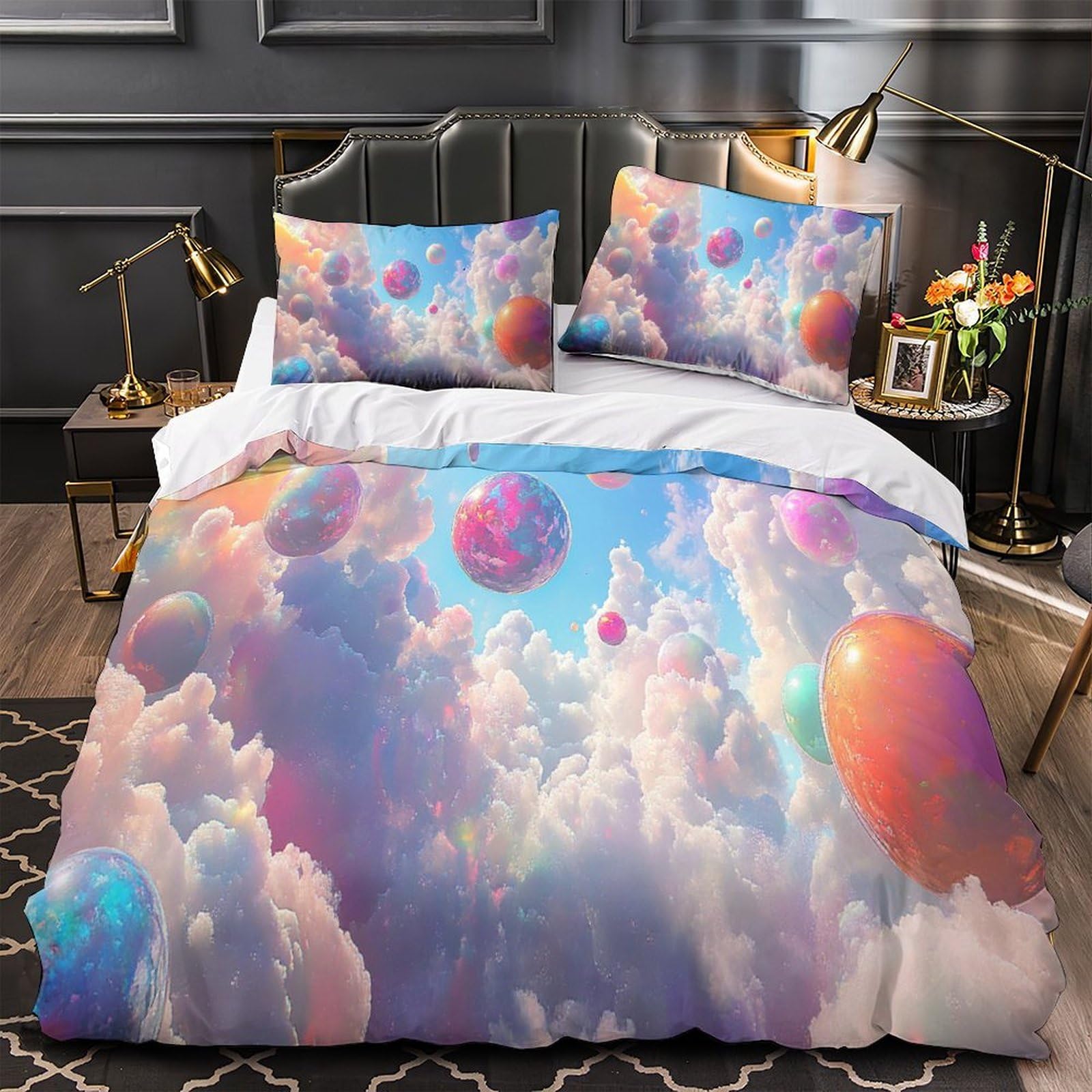 Housse de couette 3D bulles colorées drap microfibre respirant lit 260x220cm