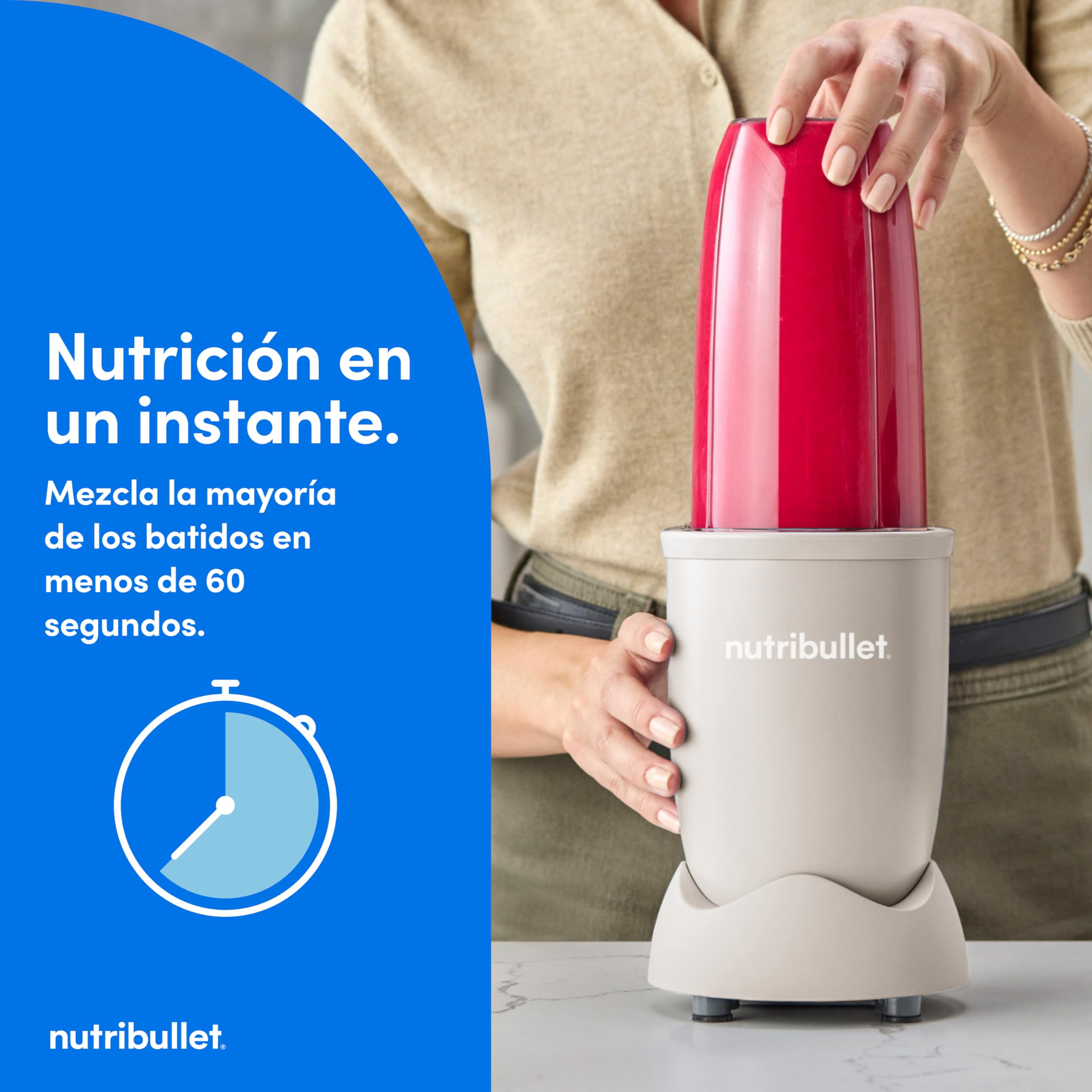 Nutribullet Pro 900 - Batidora Personal Multifunción, Blender Frutas y Verduras, Diseño Compacto, Fácil de Usar y Limpieza Rápida, Extracción de Nutrientes, 900W, Mineral Gris Paloma (NB904MASN)
