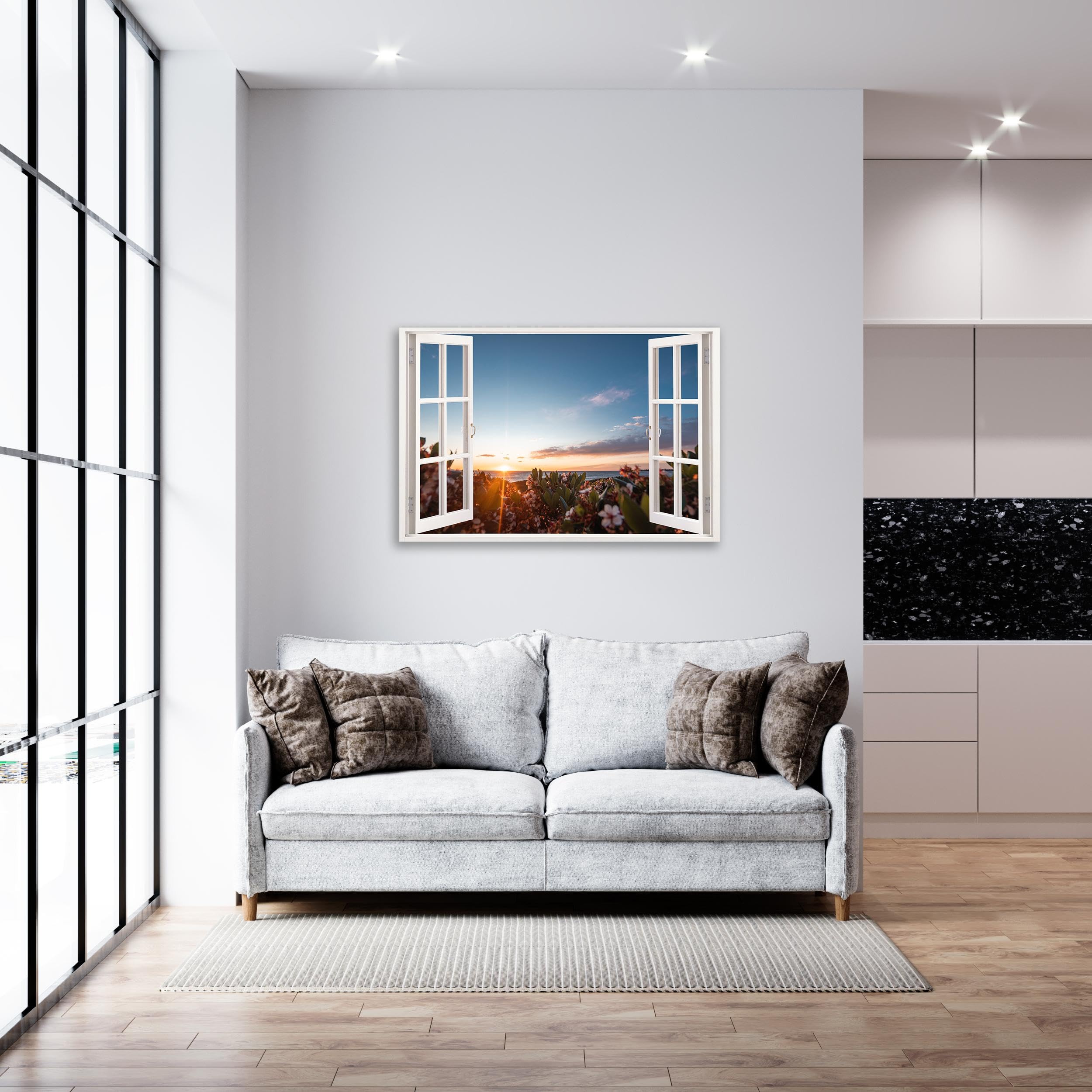 Strand-Wandbild Auf Leinwand 30,5x40,6 Cm – Küstenblick, Meer, Fenster-Motiv
