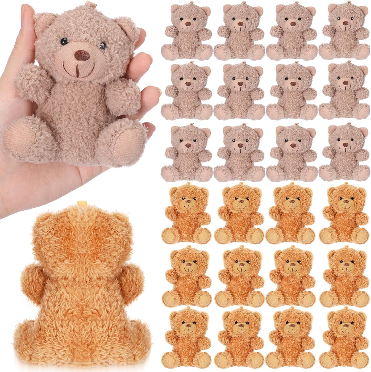 24 Pcs Mini Plush Bear Bulk Small Stuffed Animal DIY Keychain for Valentine's Day Gift Birthday Party