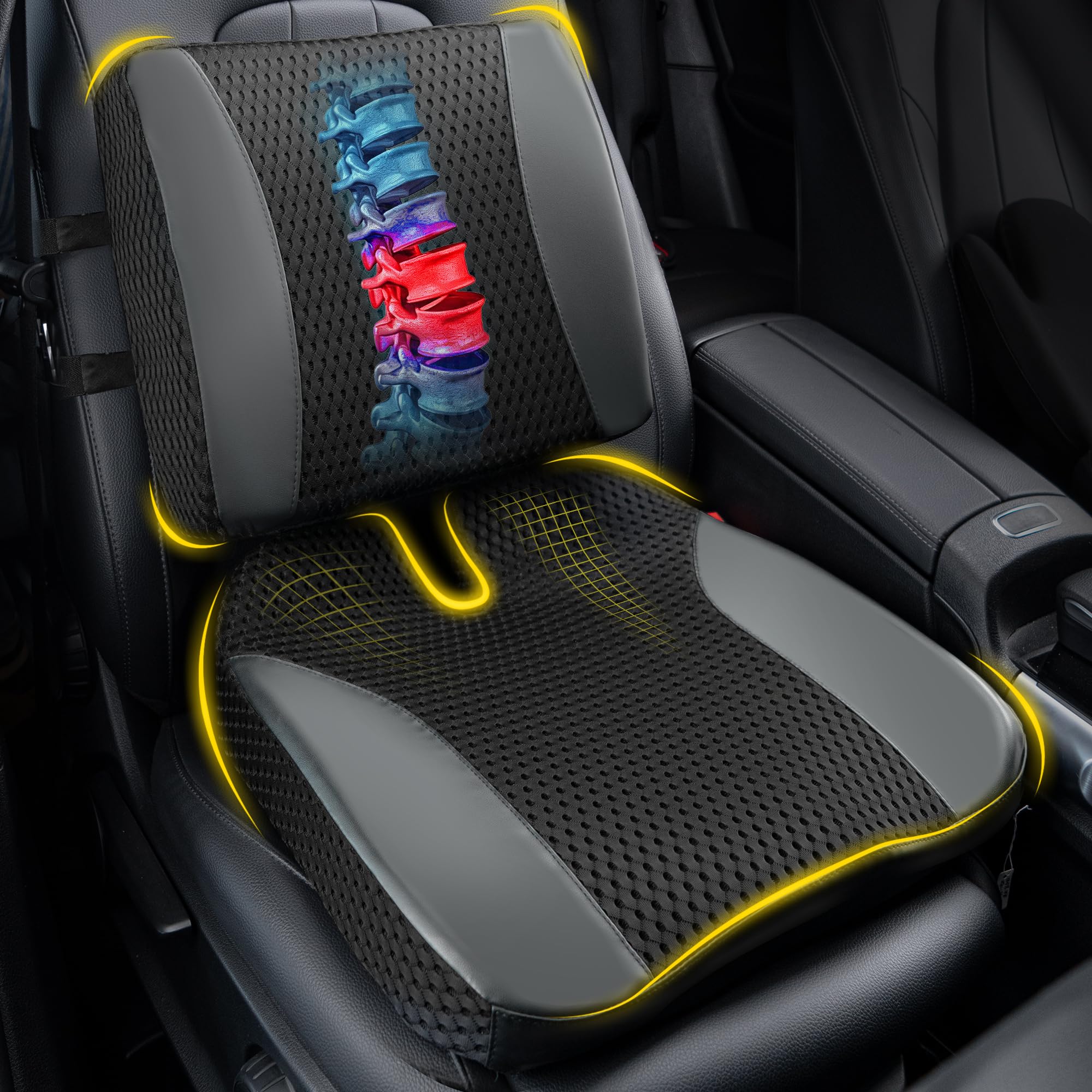 Cojines traseros y cojines de asiento: cojín de espuma viscoelástica para asiento de coche con cojín de apoyo lumbar para una conducción prolongada, cojín de silla de oficina para alivio del dolor