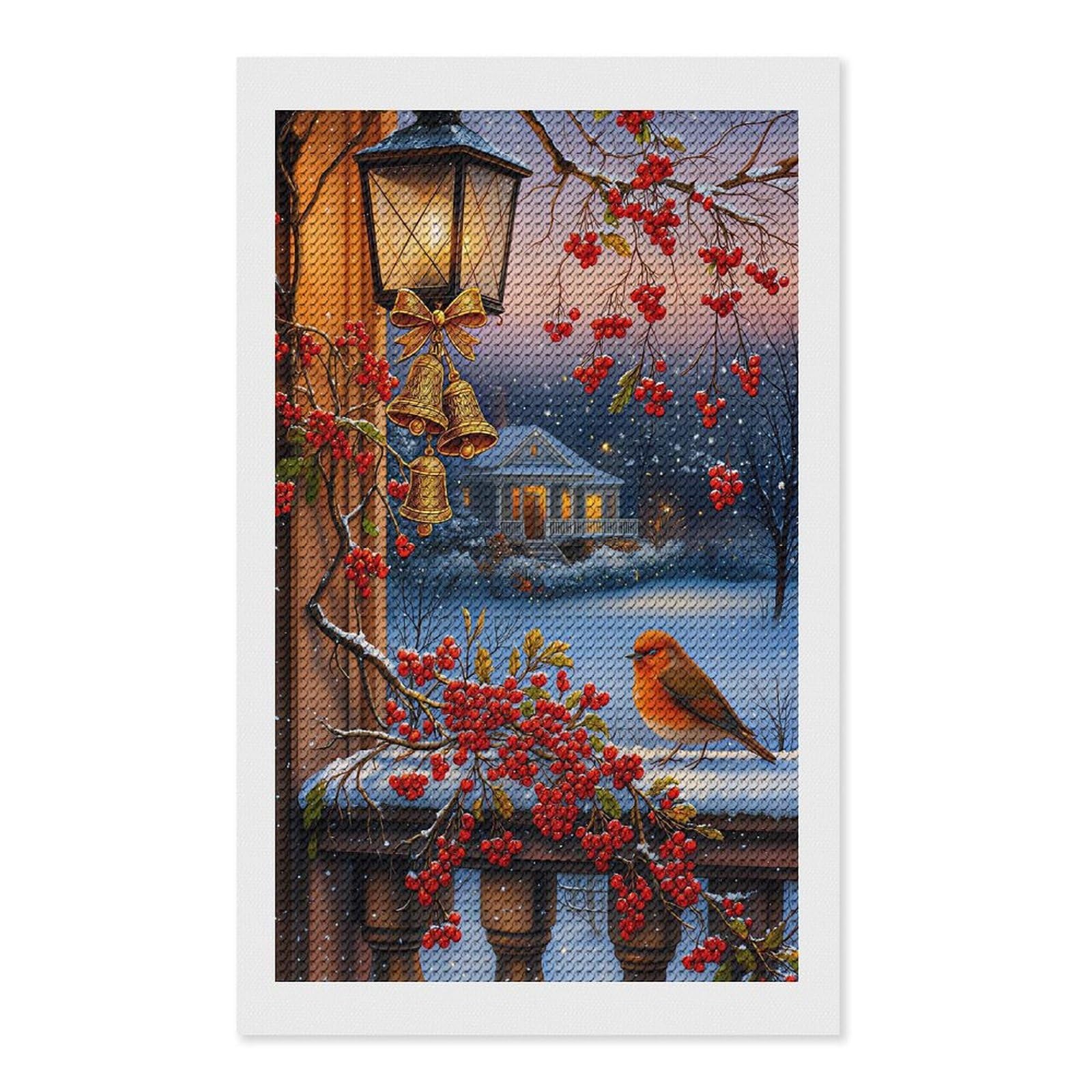 Junmoney Winter Berries and Bird Scene Diamond Art Canvas 12"x20", for Adults, Good for Quiet Evenings, Bedroom Decor, Festive Craft Gift, Easy to Enjoy