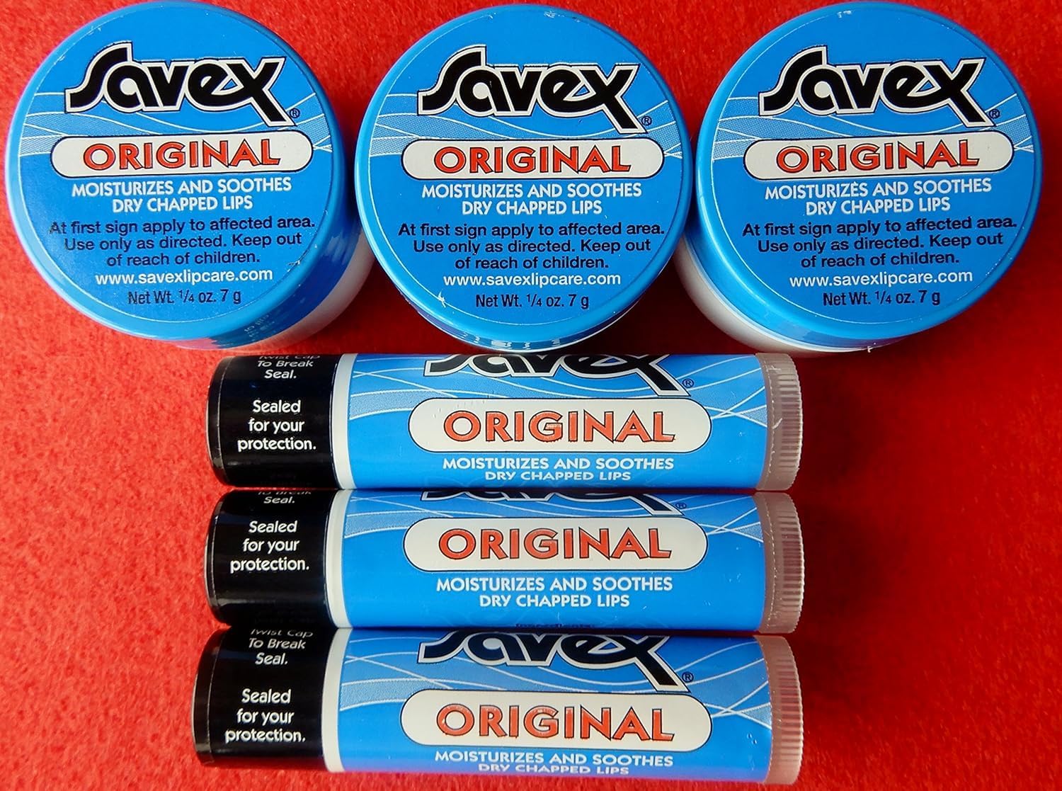 SAVEX 6 X 3 Original Jars & 3 Sticks Lip Balm for Dry & Chapped Lips. Made in USA. Upgrade to Expedited Mail. U.S. Seller