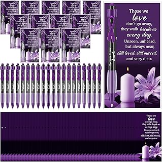 60 Set Memorial Funeral Favor for Guest Thank You Set - 60 Funeral Ballpoints and Prayer Cards, 100 Bags & Twist Ties, Sympathy Gift for a Memorial Service Purple Ribbon Awareness(Purple)