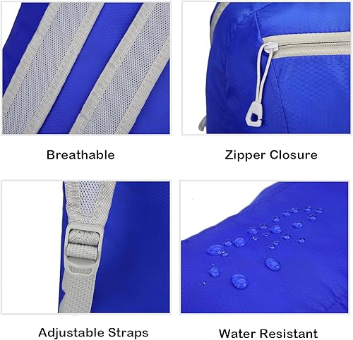 Miniatura 3 de Mochila de senderismo de 20 L, resistente al agua, ligera, plegable, pequeña mochila para viajes, camping, al aire libre, Todo negro, Mochila de