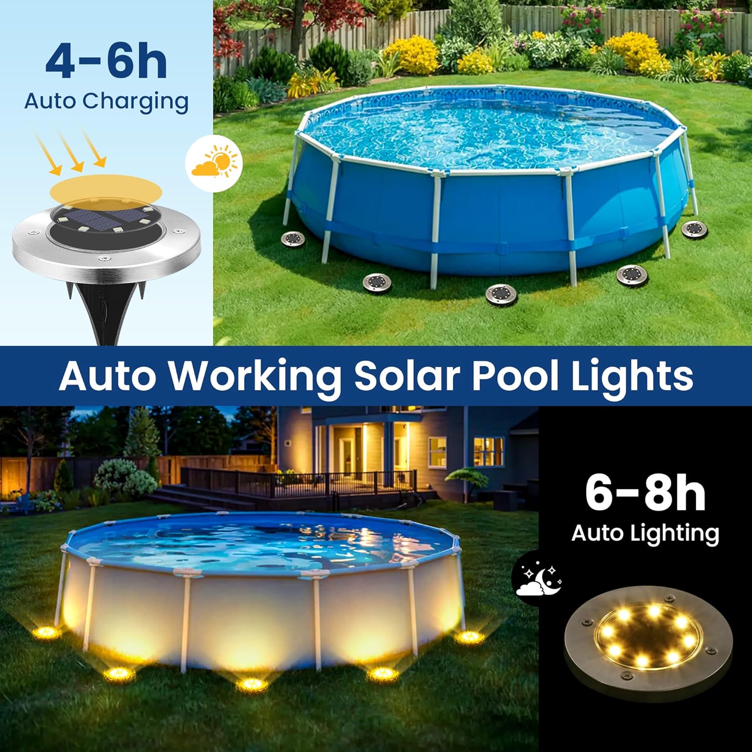 12 Pack Solar Pool Lights for Above Ground Pools, LED Above Ground Pool Lights Outdoor Waterproof, Outdoor Solar Pool Lights Decorations(Warm White)