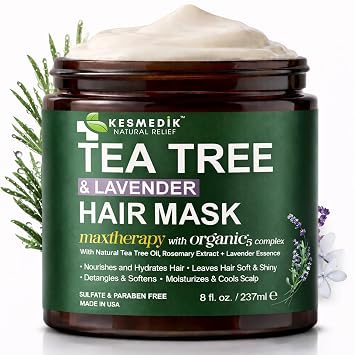 KESMEDIK Tea Tree Hair Mask with Rosemary & Lavender, Deep Conditioning Treatment for Dry, Damaged, Coarse Hair, Hydrating Hair Mask with Itchy Scalp Relief, Men & Women, Sulfate-Free