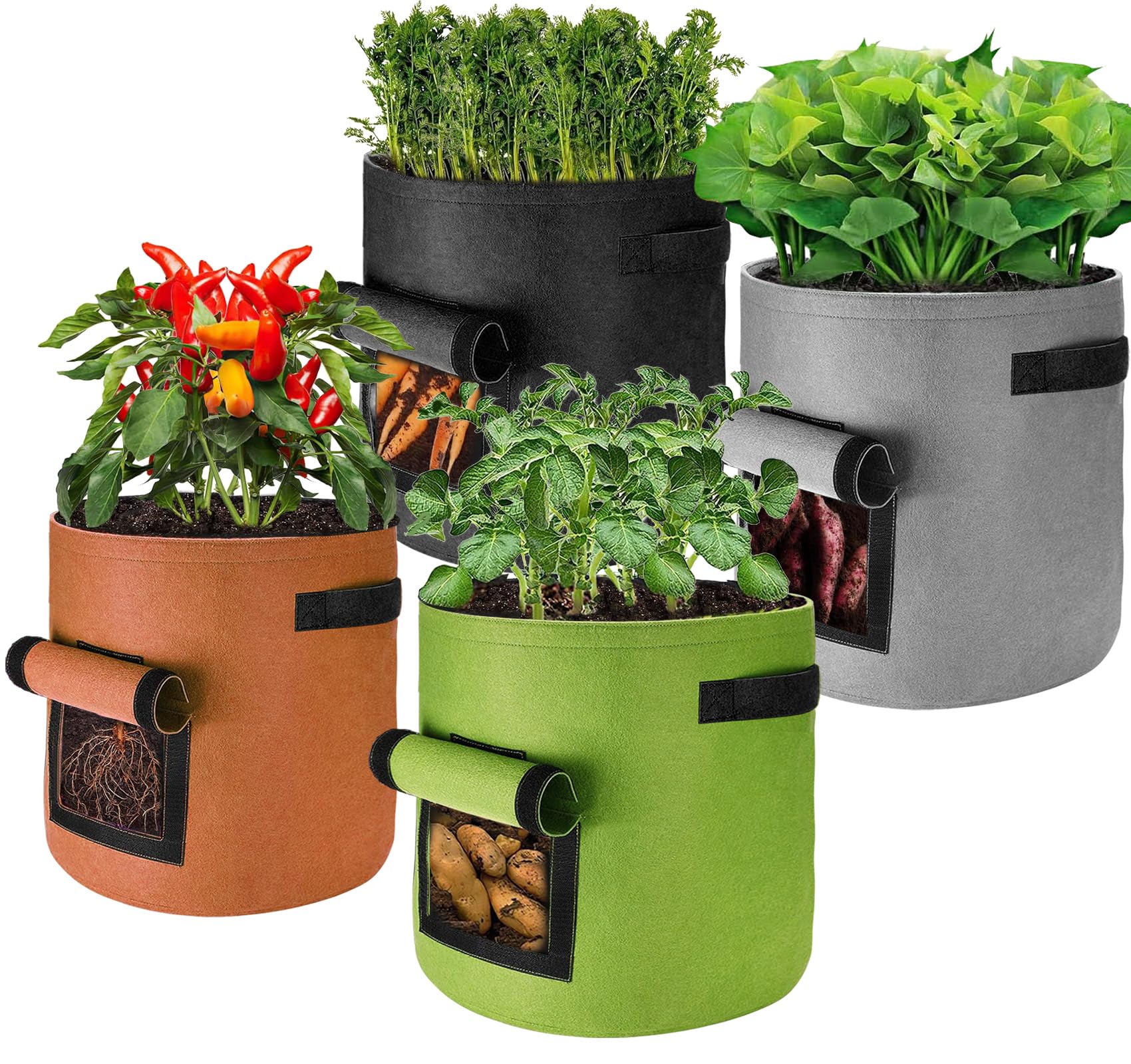 sukudon 4 Pieces Plant Bag Made of Non-Woven Fabric, 40 Litre Plant Bag, 10 Gallon Non-Woven Fabric Plant Bags, Plant Bags for Balcony, Garden & Greenhouse Plant Bags for Vegetables, Flowers