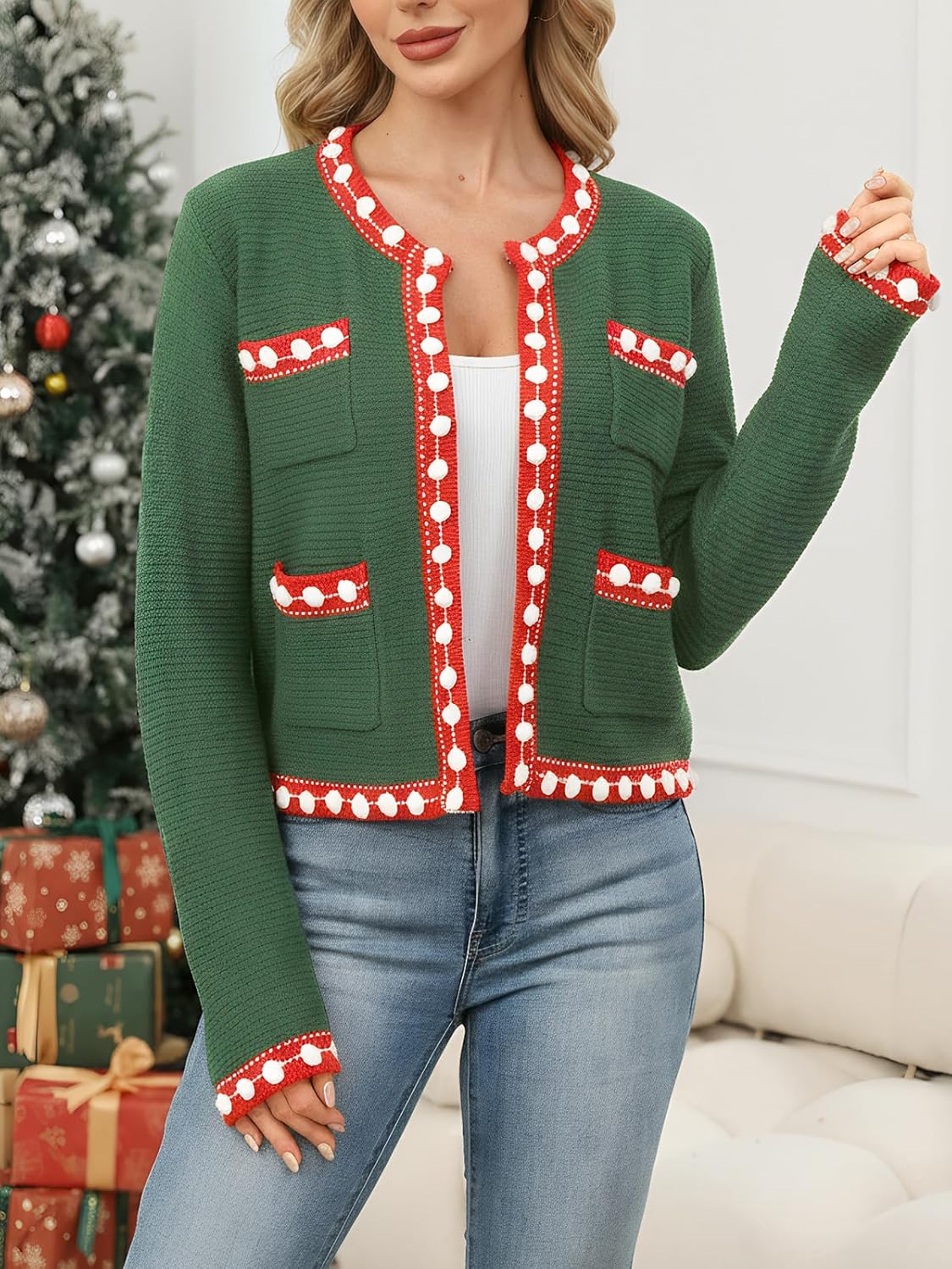 Cropped Cardigan for Women Open Front Jackie O Sweater Jacket Button Down Fall Chunky Knit Coats - Image 4