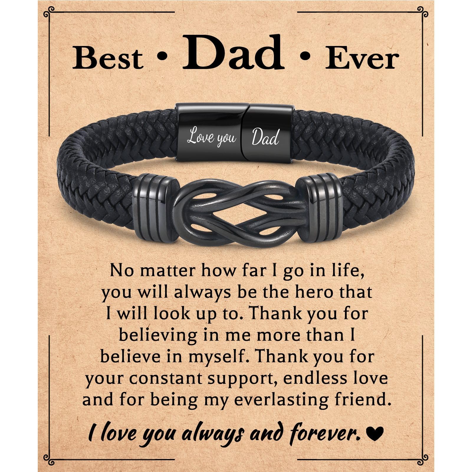 JEIKTO Gifts for Men Boys, Cool Leather Infinity Knot Bracelets, Fathers Day Christmas Birthday Gifts for Son in Law Grandson Nephew Grandpa Bonus Dad