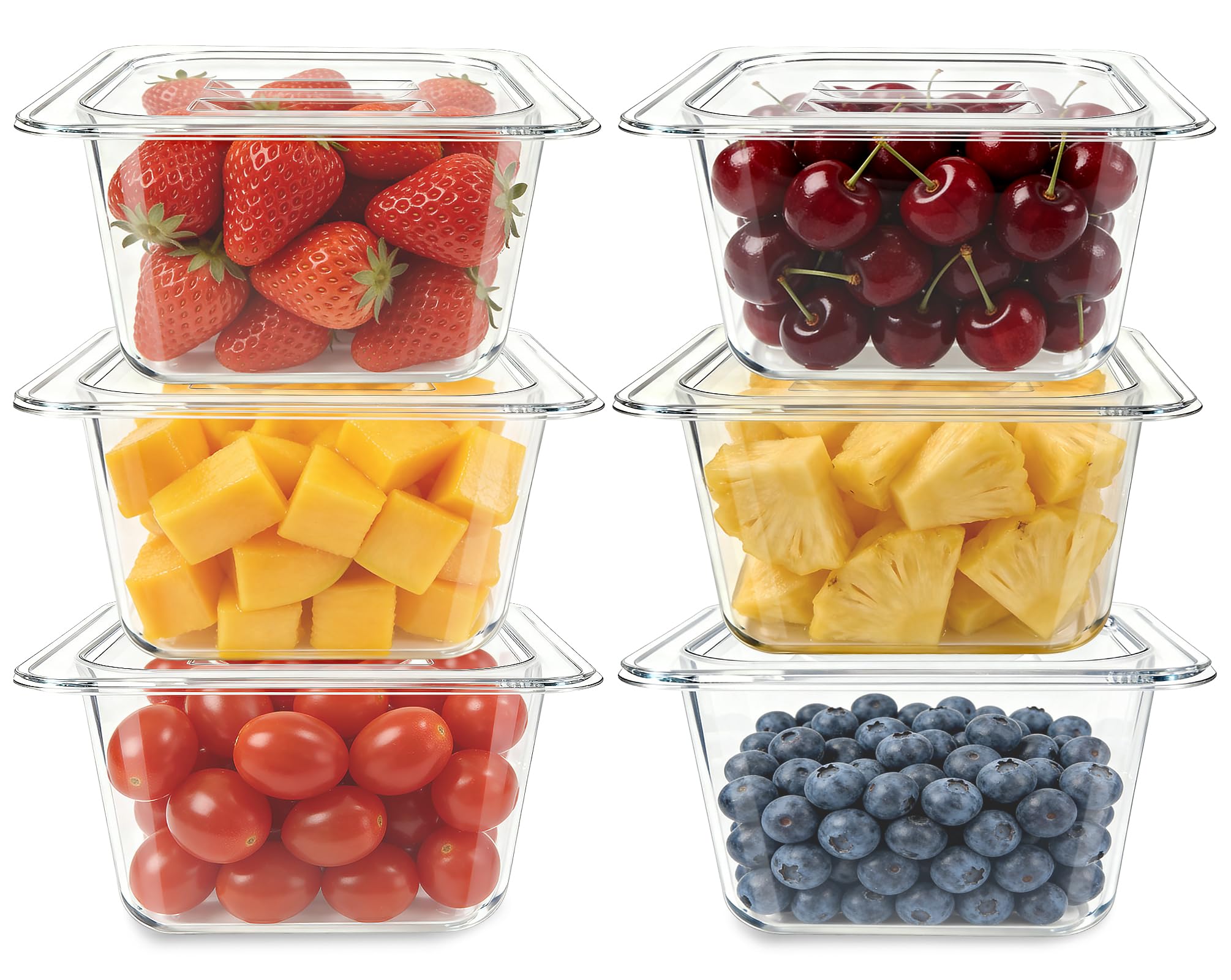 Cheardia 6 Stück 1/6 Größe Polycarbonat Lebensmittelpfannen mit Deckel, Kunststoff, transparent, Restaurantbehälter, Salatbarbehälter für Obst, Gemüse, Küche, Lebensmittelzubereitung, 10,2 cm tief