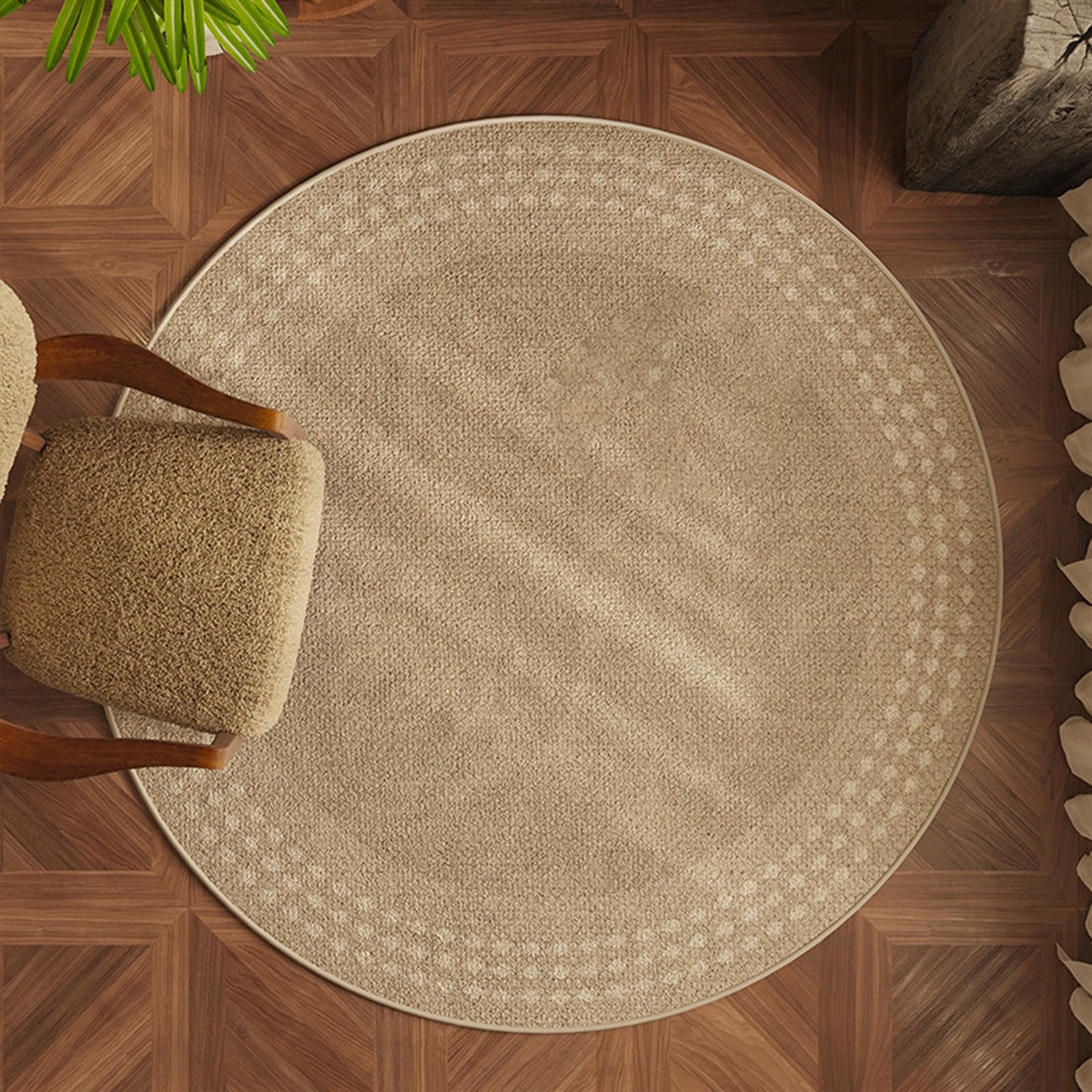 Tapis rond antidérapant haut de gamme au design élégant pour salon et salle à manger 120cm