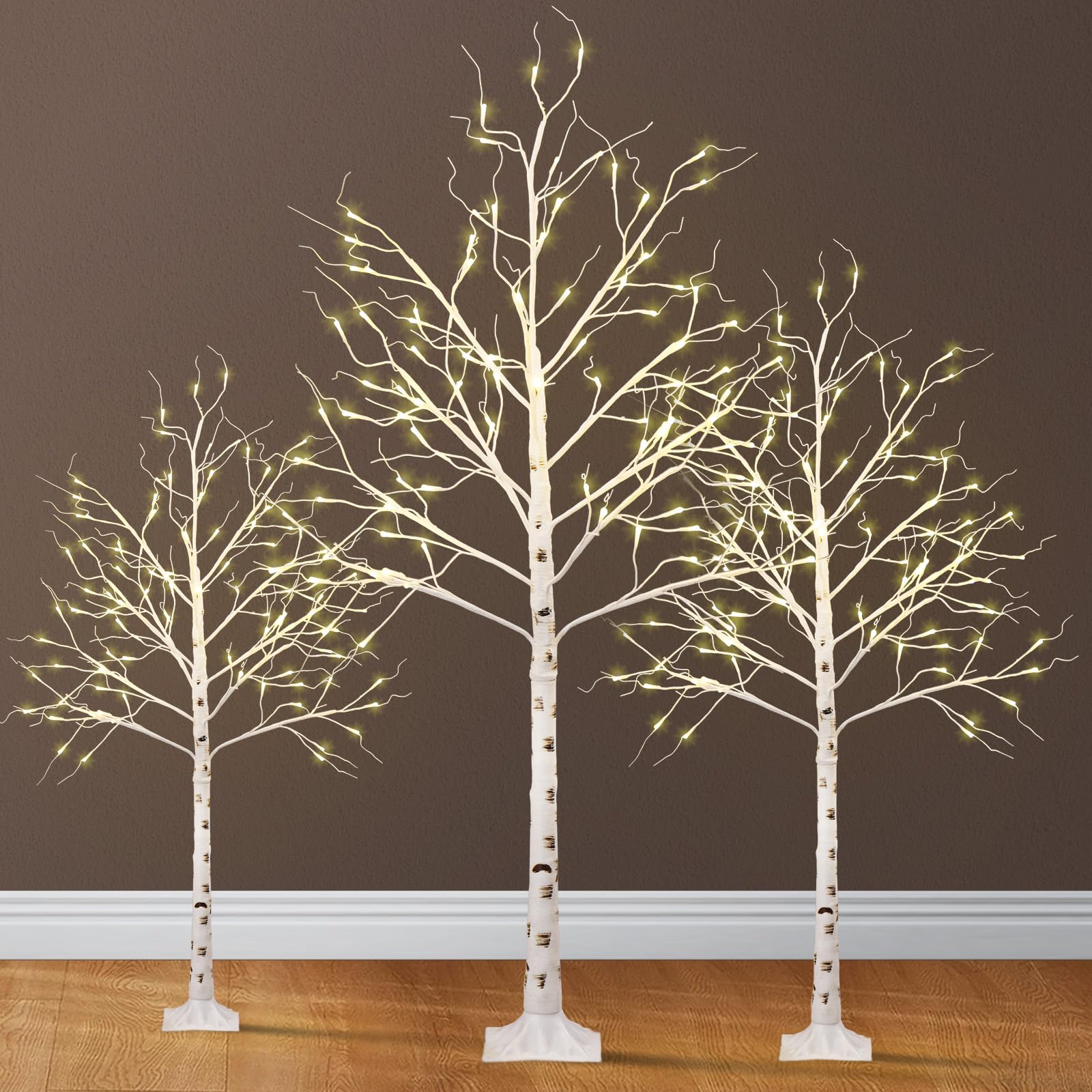 Bonnlo 3-Piece Set of Light Up Twig Tree Featuring 4/5/6ft, Ideal for Home Decor, Warm White Lights