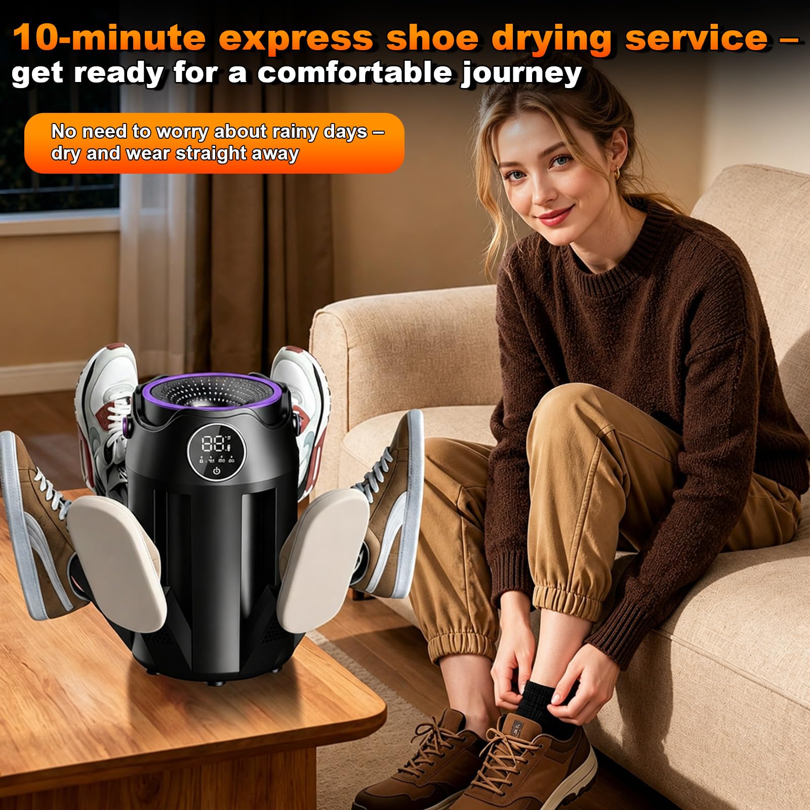 Asciugascarpe elettrico antibatterico 6 in 1, con timer da 3/6/9 ore, design pieghevole, ad asciugatura rapida, per scarpe, guanti, cappelli, calzini e scarpe da calcio
