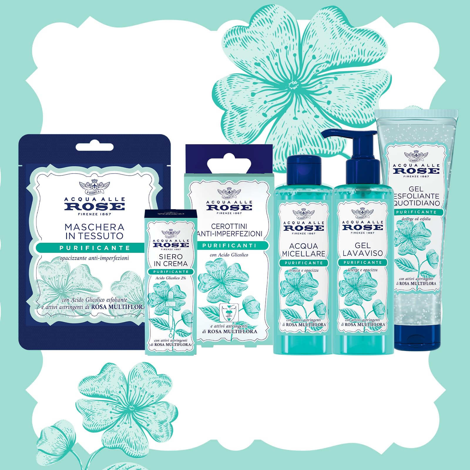 Acqua alle Rose, Gel Esfoliante Purificante per Uso Quotidiano, Scrub Viso Delicato, Detergente per Pelli Normali, Miste o Grasse, 150 ml