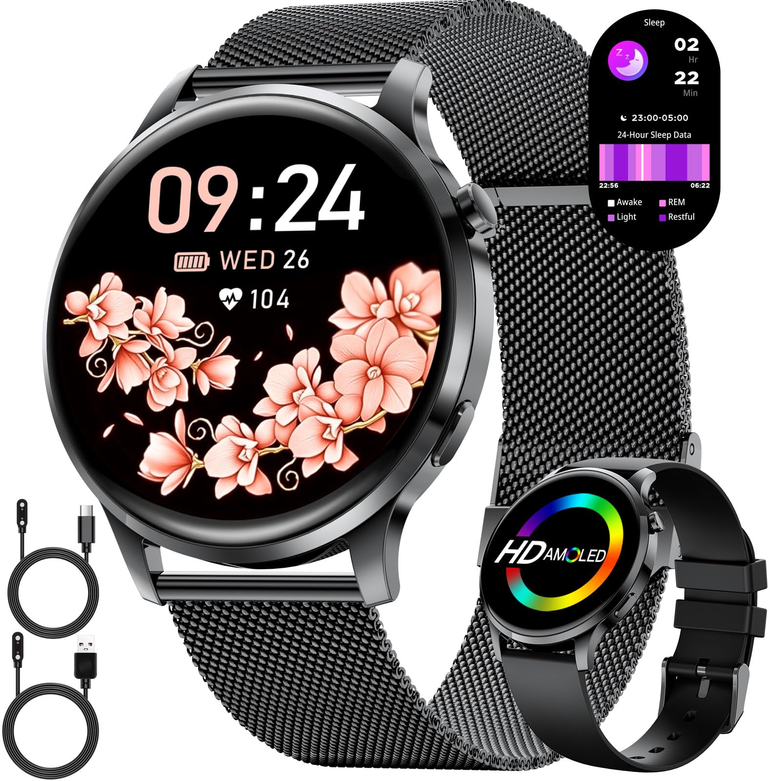 LIGE Reloj Inteligente para Mujer 7,9mm Ultrafino 1,32" AMOLED Llamada Telefónica para Android iOS Elegante Smartwatch Multideporte,Monitor de Fitness/Cardíaco/Sueño,Podómetro,Calorías,Gris Oscuro