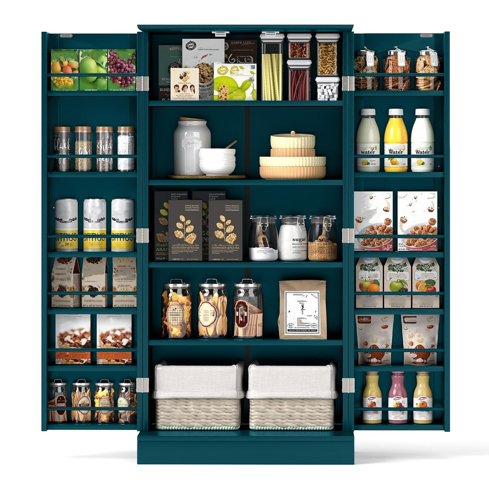 GIANTEX Buffet de Cuisine avec 2 Portes, Armoire Cuisine Rangement Moderne avec 16 Étagères Réglables, Dispositif Anti-basculement, pour Salle à Manger, Salon, 60 x 40 x 120 cm (Vert Foncé)