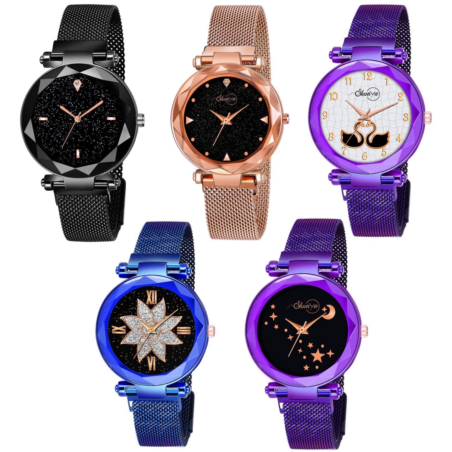 Shunya New Luxuries Looking Magnet Buckle Starry Sky Quartz Watches for Girls Analog Watch Combo pack-05 (B0917BK3W4) Amazon Price History, Amazon Price Tracker