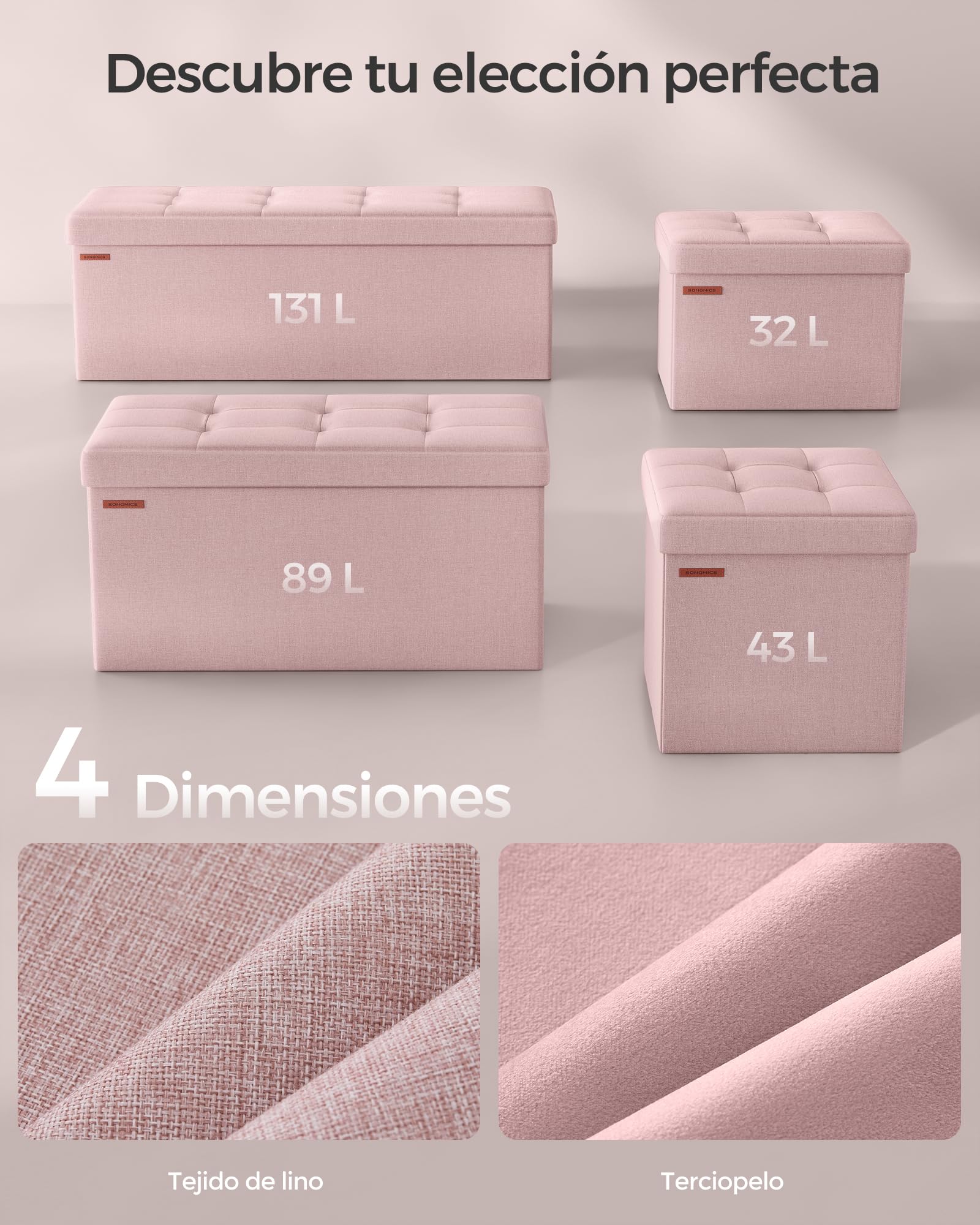 SONGMICS MAZIE Colección - Puff Almacenaje, Banco Plegable, 38 x 110 x 38 cm, Taburete Reposapiés, Pie de Cama, Soporta hasta 300 kg, para Sala de Estar, Dormitorio, Entrada, Rosa Jalea LSF077R11 | Minota LSF077R11 - Reposapiés (capacidad de carga de 300