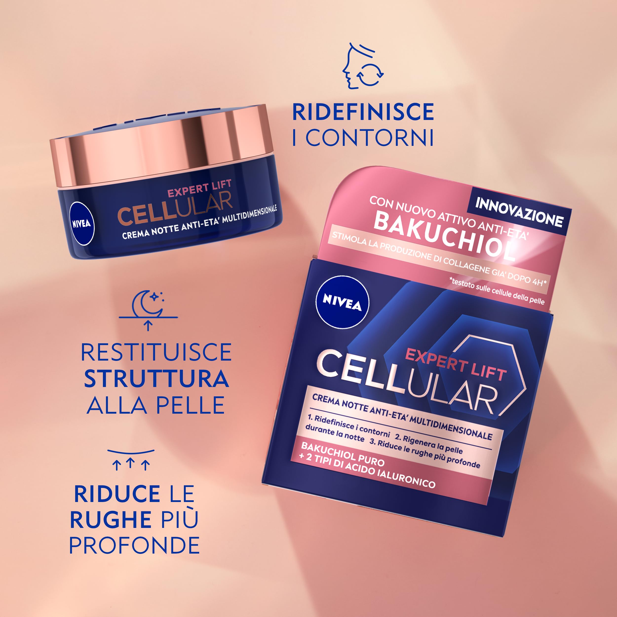 NIVEA Cellular Expert Ultimate Lift Solution, Skincare Kit completo con Siero Bakuchiol Effetto Lifting 30 ml, Crema Giorno SPF30 50 ml e Crema Notte 50 ml con Bakuchiol Puro e Acido Ialuronico