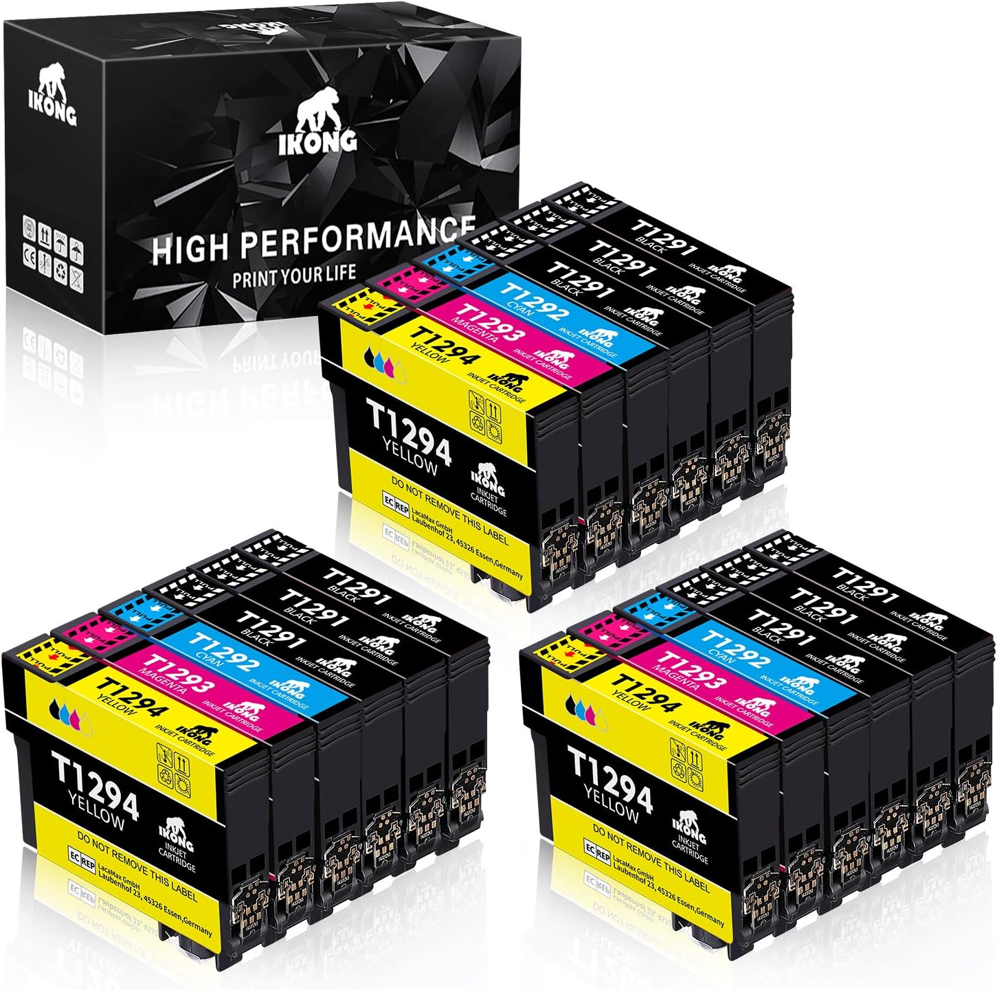 IKONG Replacement for Epson T1291 T1292 T1293 T1294 (T1295) Ink Cartridges Compatible with Epson Workforce WF-3520 WF-3540 WF-7515 WF-7525,Stylus SX235W BX305FW SX425W SX435W SX525WD SX535WD SX420W