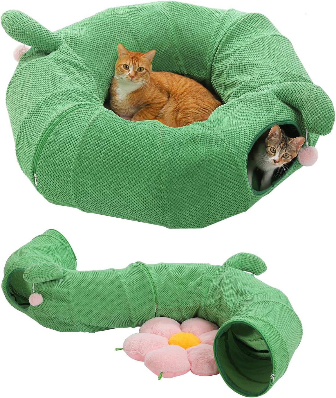 PAWZ Road Cactus Cat Donut Tunnel Collapsible Cat Tunnel Tube, Dia-38 inches with Flower Soft Mat for Indoor Cats and Rabbits
