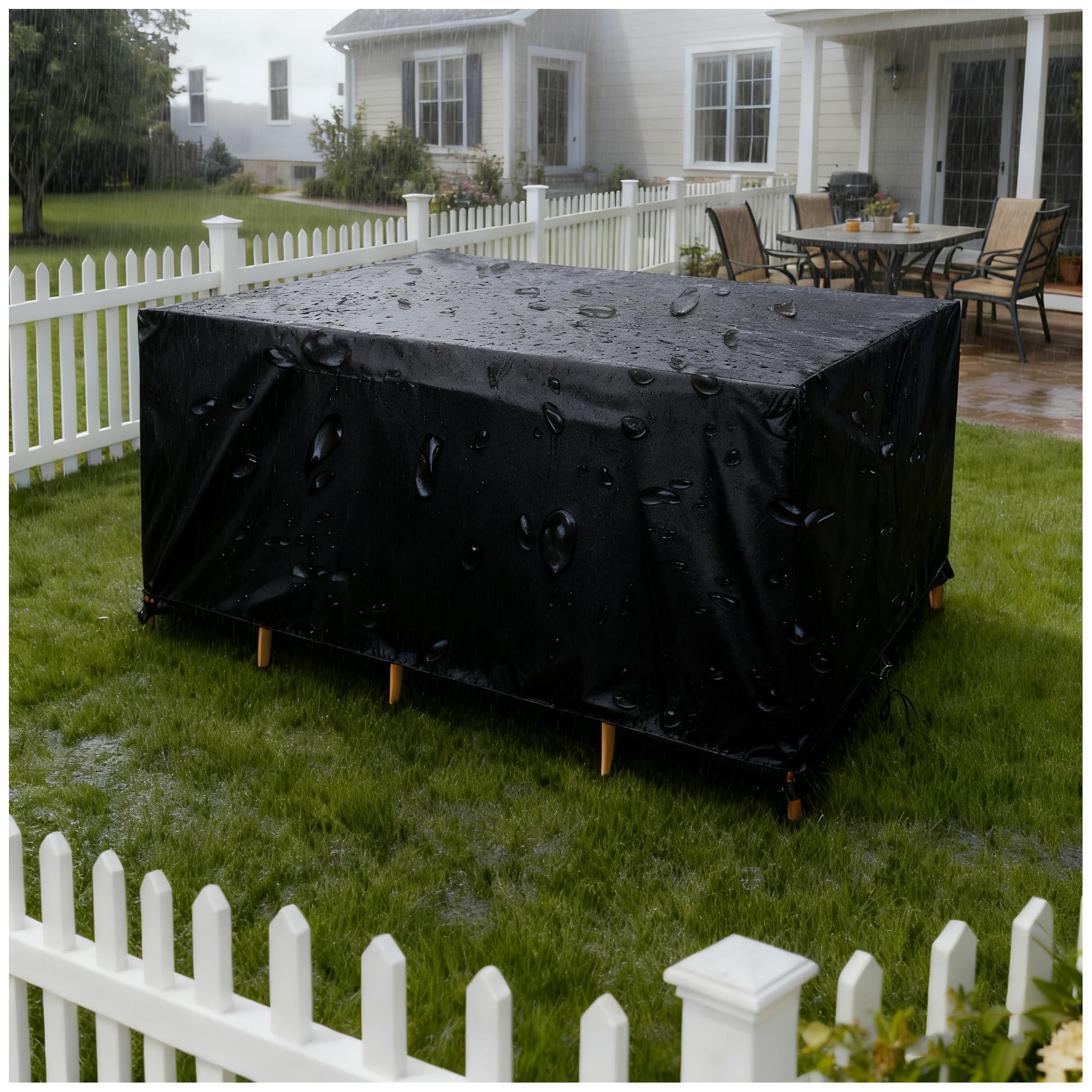 Telo Impermeabile Esterno 110x100x80cm/LxWxH Impermeabile Anti-UV Tessuto Oxford 420D Copertura Tavolo Esterno Rettangolare Copertura Universale da Giardino per Tavolo, Divano e Sedie