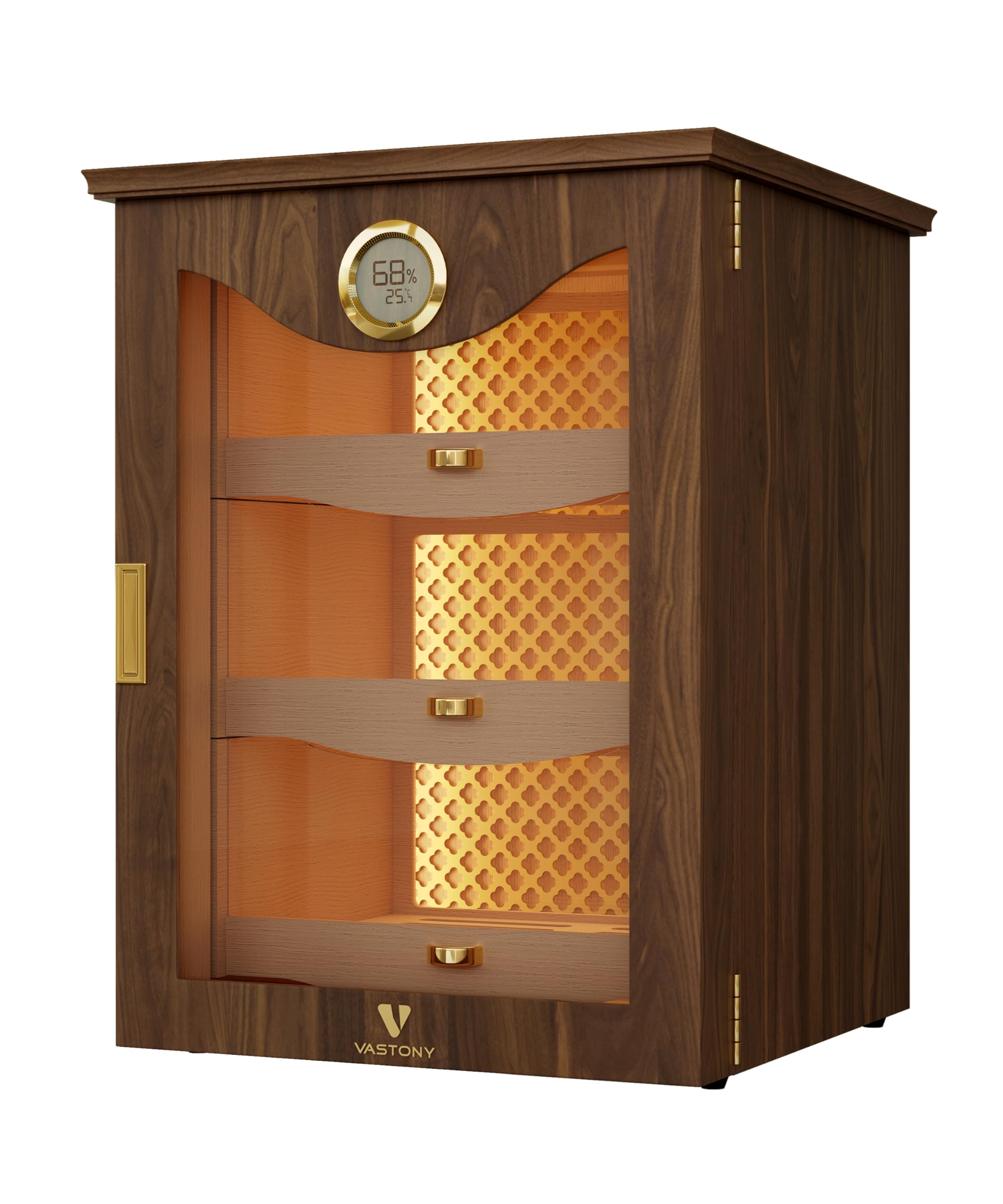 Luxury LED Display Cabinet with Spanish Cedar, Precision Hygrometer & Humidity Control - Elegant Walnut/Obsidian Storage for Premium Collections