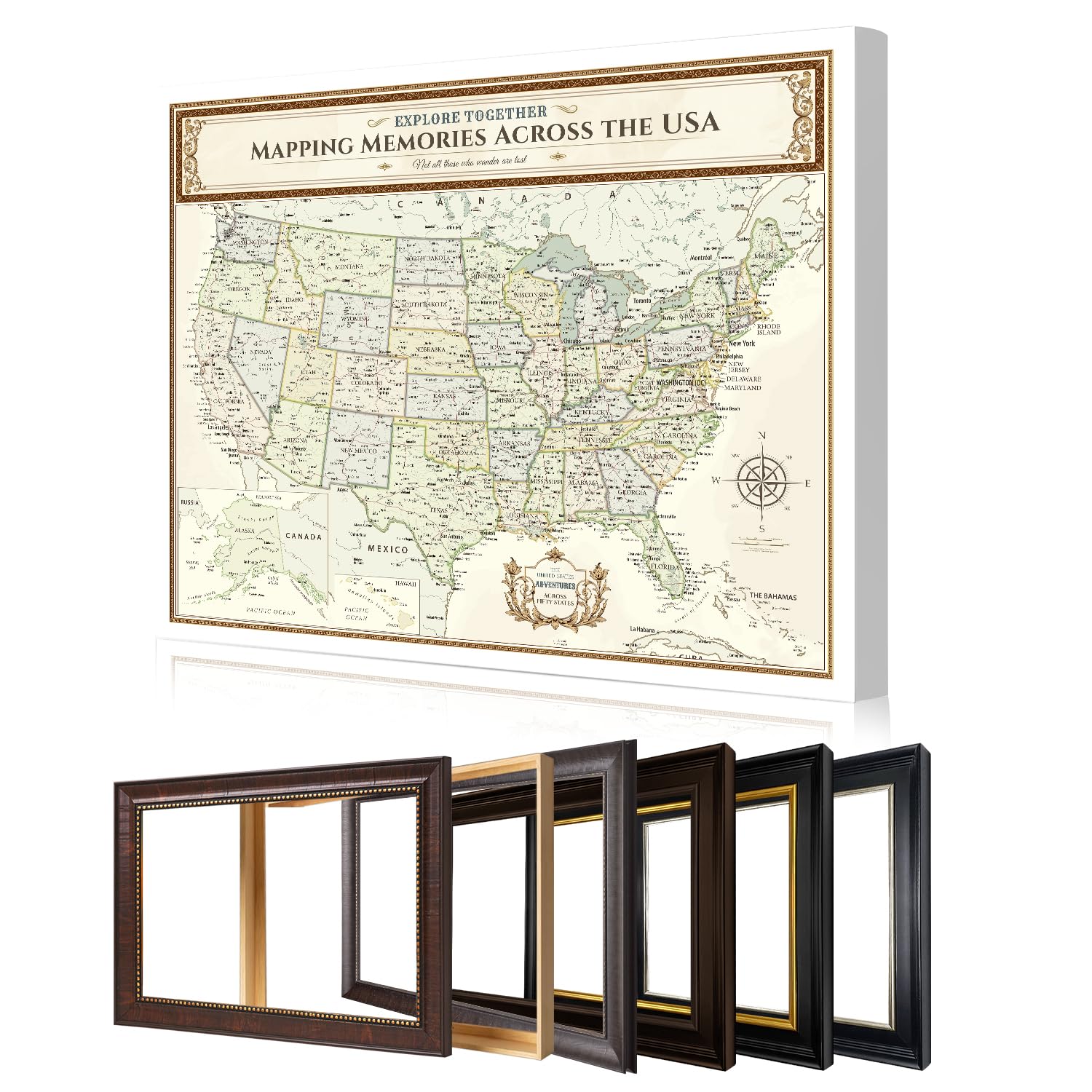 DECORARTS Personalized Push Pin Travel Map USA, Colorful Canvas, 20x16''