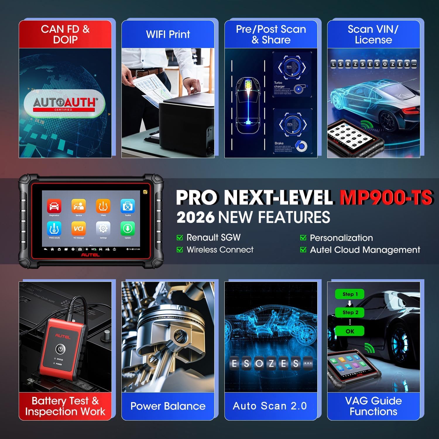 Autel MaxiPRO MP900-TS Valise Diagnostic Auto, 2026 sur MaxiSYS MS906TS MP900-BT MK900-TS, Outil TPMS Voiture comme MS906 Pro-TS, Codage ECU, Bidirectionnel, 40+ Service, Tous Systèmes, Can FD&DO IP