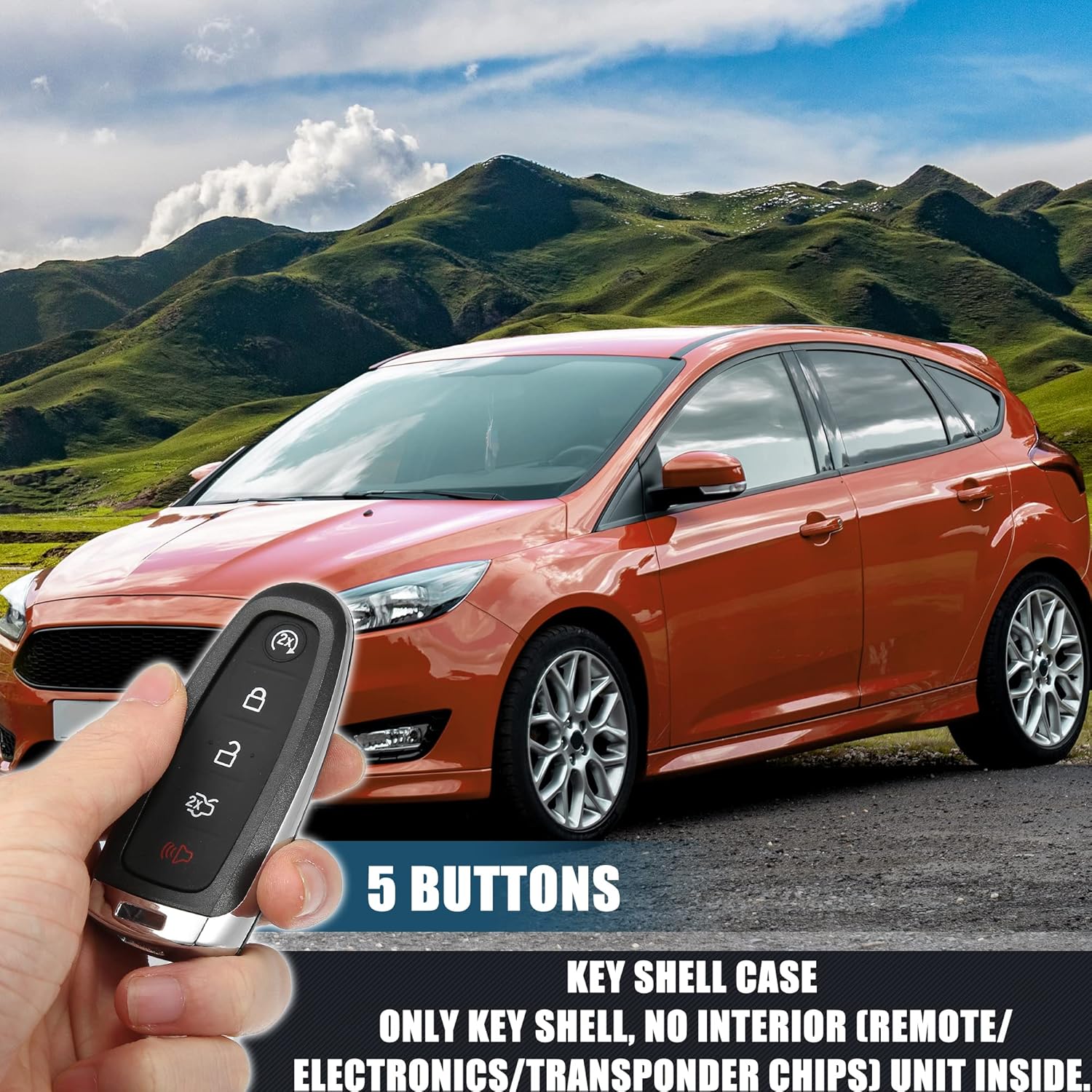 X AUTOHAUX 5 Button Replacement Smart Key Fob Case Keyless Entry Remote Key Shell Cover for Ford Escape C-Max Energi Focus SE Titanium with Blad No Chip