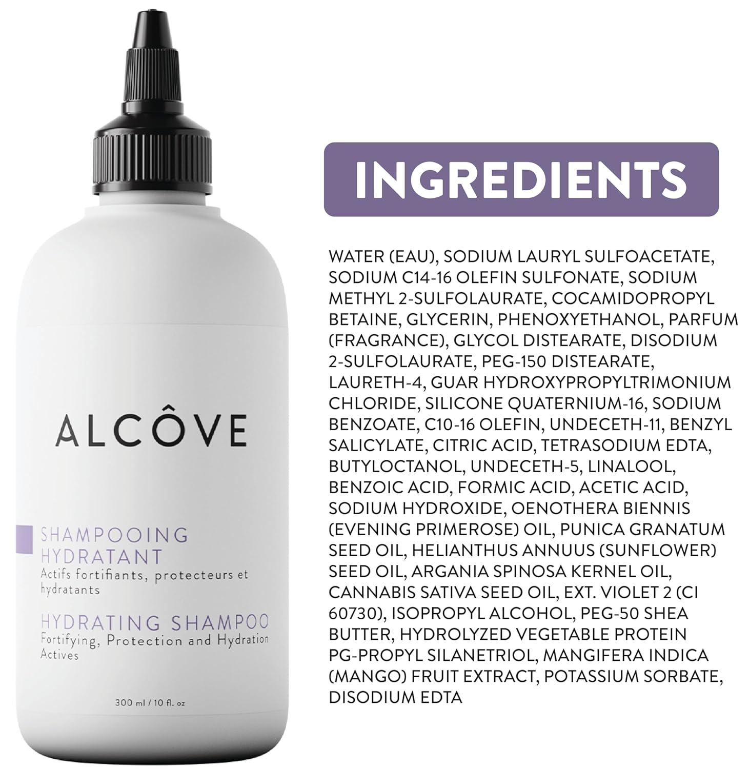 Alcôve - Hydrating Shampoo - Evening Primrose Oil, Mango Extract, and Argan Oil - Sulfate Free Shampoo - All Hair Types - For Dry Scalp - Color-Safe - Lightweight Formula - 300ml - Image 6
