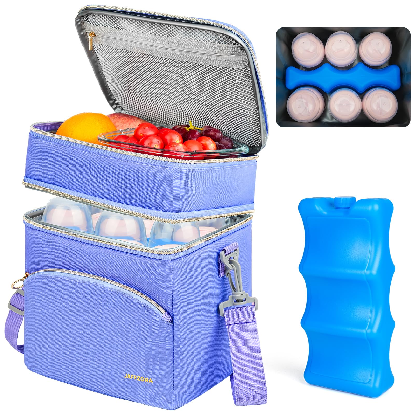 Jaffzora Breastmilk Cooler Bag with Ice Pack, Insulated Baby Bottle Tote Bags Fits 6 Baby Bottles Up to 9 Ounce
