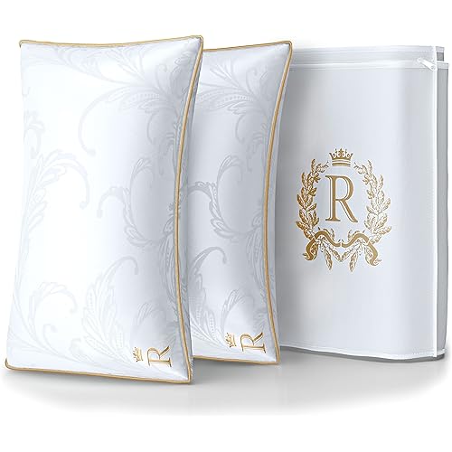 Royal Therapy Pillows Queen Size Set of 2 - Pillows, Side Sleeper Pillow - Adjustable Alternative Down Pillow, Bed Pillows, Sophisticated Design & Gold Piping