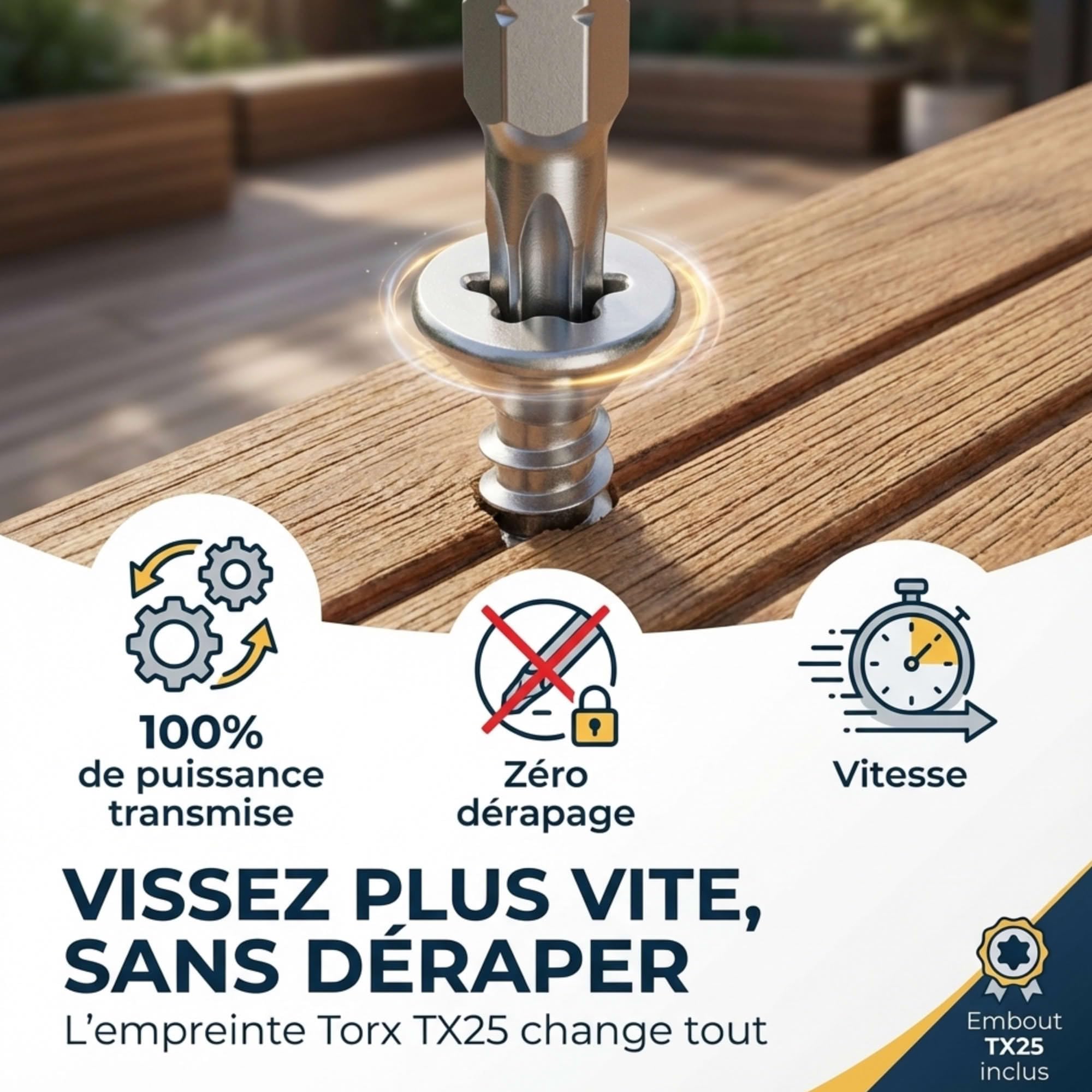 Lot de 2600 vis terrasse en Inox A2 - Tête fraisée réduite empreinte TX 25-13 Embouts offerts - Diamètre 5mm (50 MM)
