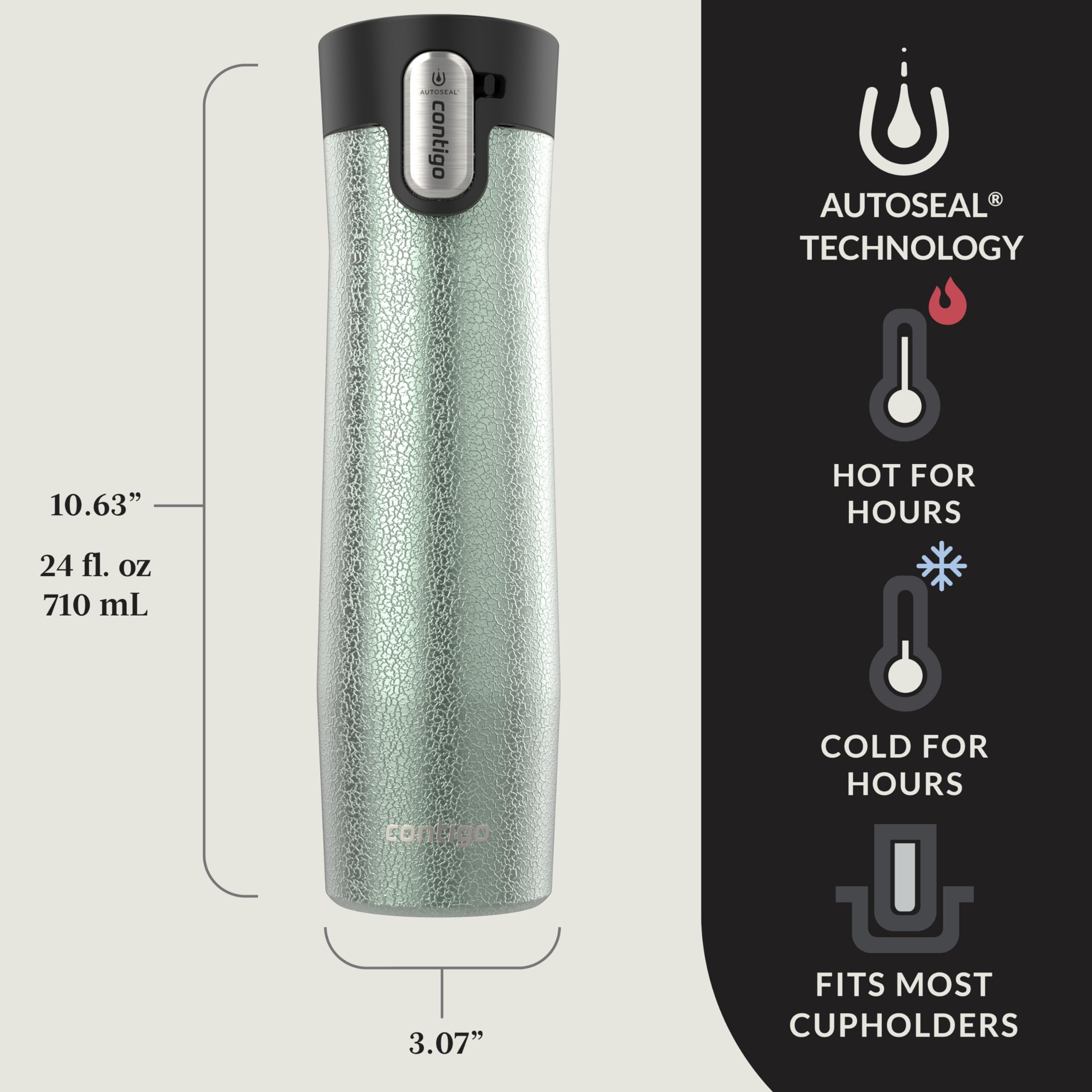 Contigo® Autoseal West Loop Tasse de voyage isotherme en acier inoxydable avec couvercle facile à nettoyer, 710 ml
