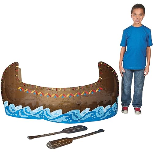 Fun Express Cardboard 3D Canoe Stand up Set (with 2 oars) Party Decor and Props - VBS Vacation Bible School Supplies/Decor