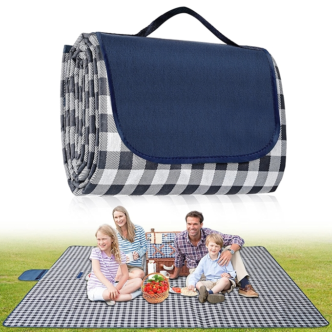 超大防水户外野餐毯子 便携沙滩露营毯 (深蓝色)