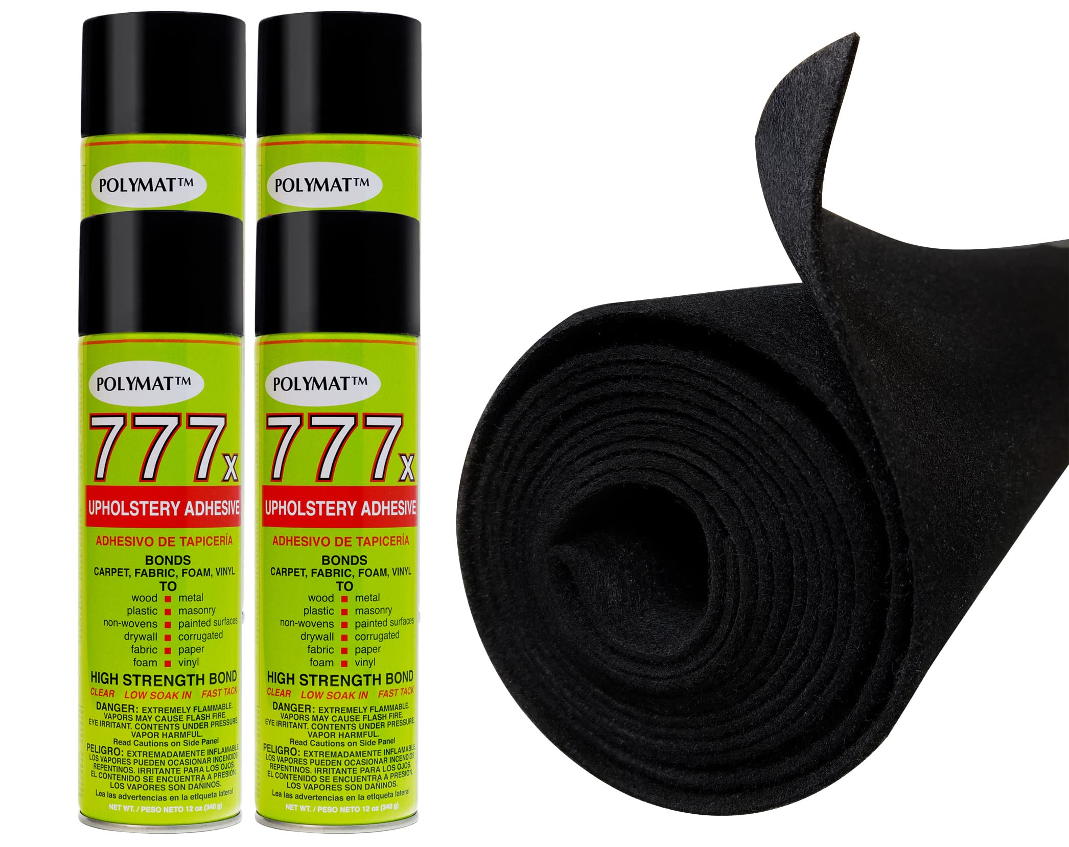 16FT x 3.75FT Black Speaker Box Carpet + 4 <777> CANS Spray Glue Adhesive