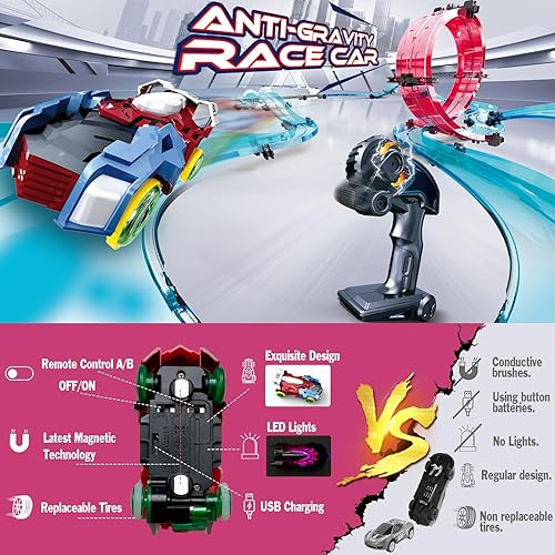 Miniatura 2 de Juego de pistas de carreras de coches con control remoto eléctrico, juego de carreras de carreras, recargable, magnético, carreras con controladores
