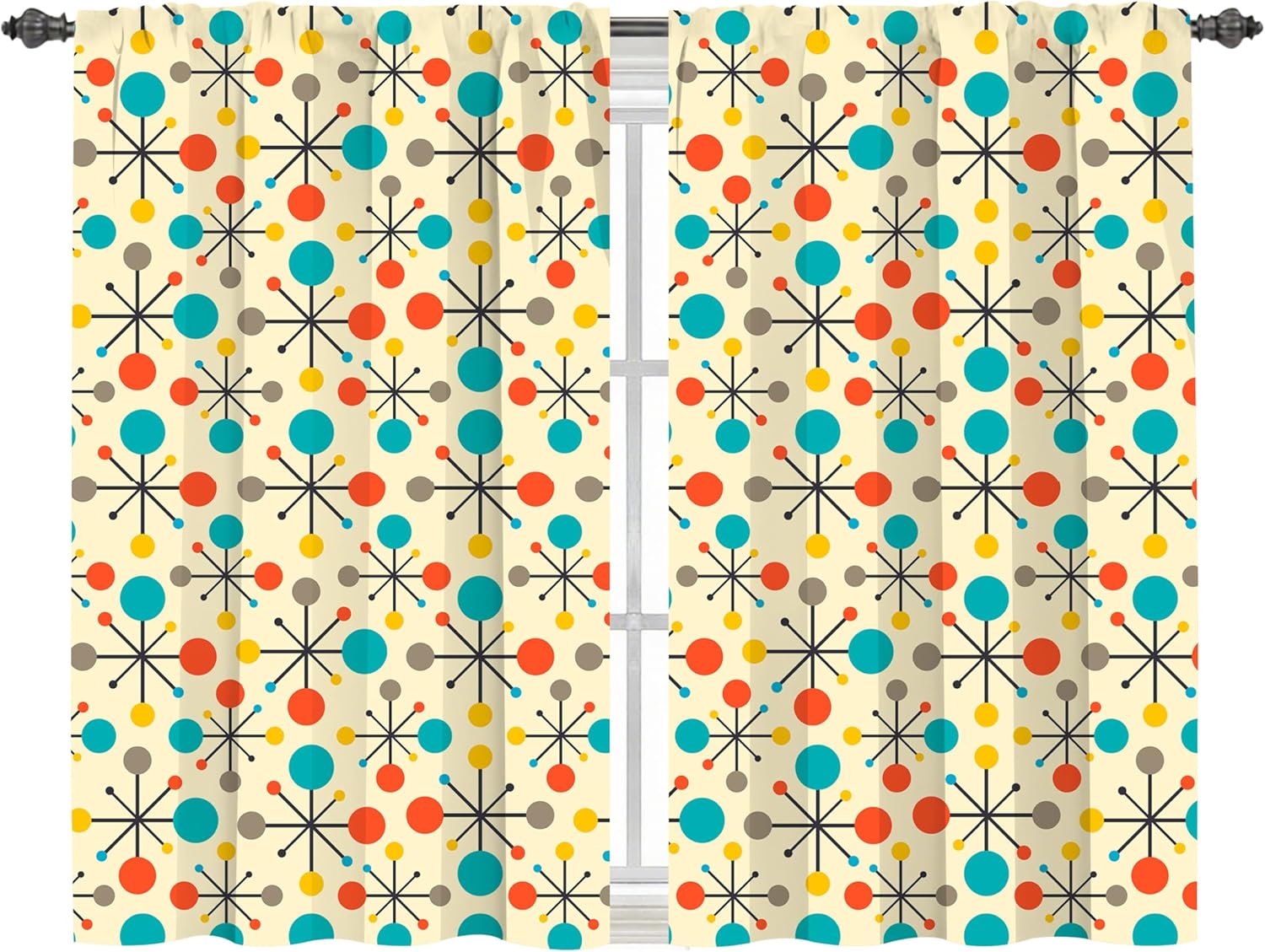 Worltoldb Mid Century Kitchen Curtains Cafe Curtains for Bathroom Dining Room Living Room Pocket Window Drapes 2 Panels Set 28"x36"