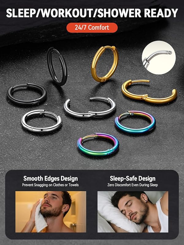 FaithHeart Stainless Steel Silver Huggie Hoop Earrings for Men 10mm by FaithHeart - Used condition - Image 5