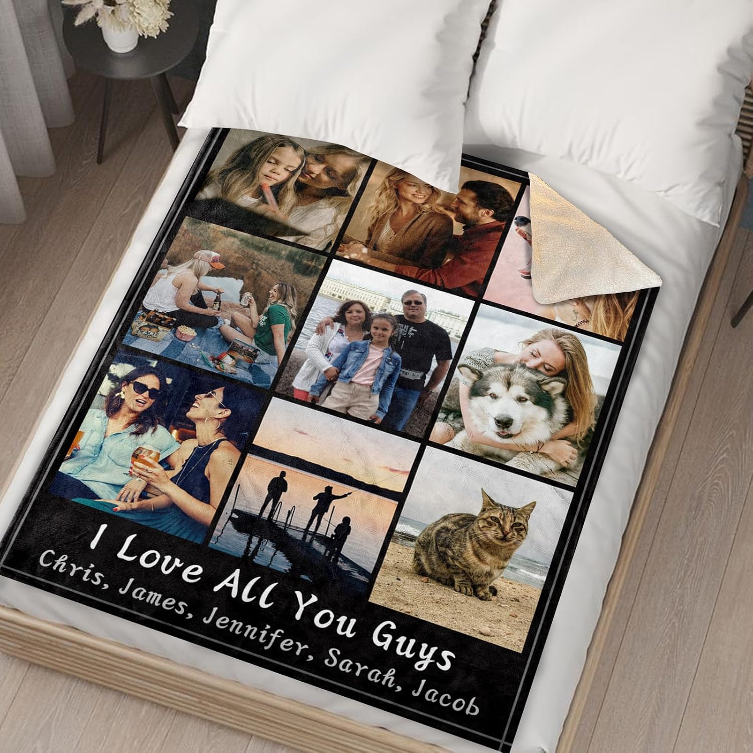 Custom Sherpa Fleece Photo Blanket - Soft Thick Warm Fluffy Throw for Couch, Bed - Customized Tapestry Blanket Family Winter Gifts for Couples, Mom, Dad, Kids - Color14