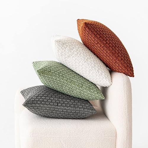 Miniatura 5 de Paquete de 2 fundas de almohada de pana suave de 18 x 18 pulgadas, color verde salvia para sofá, cama y sofá