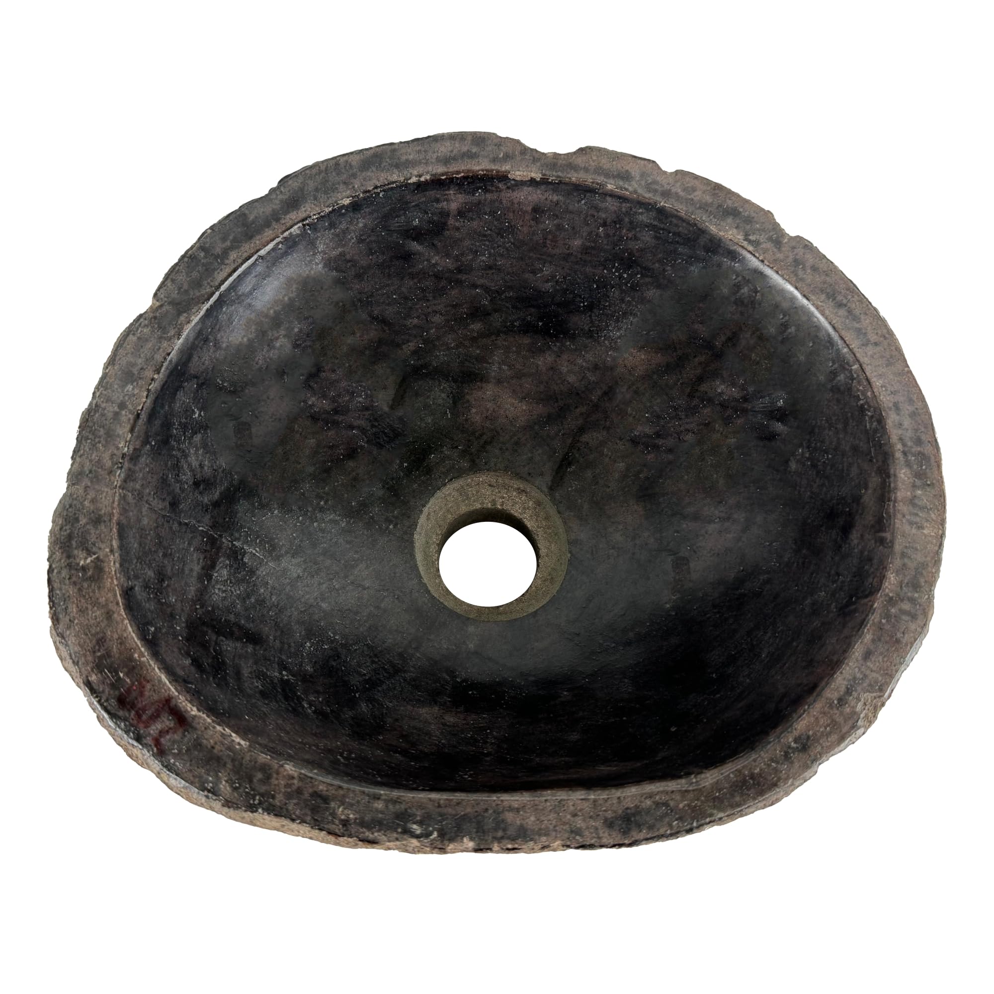 Lavabo Ovalado - Cuenca de Piedra de Río - Fregadero para baño - Forma y color únicos - Piedra Natural - Pulido y sólido (Marrón/Oxidado, 30-35x25-30cm)