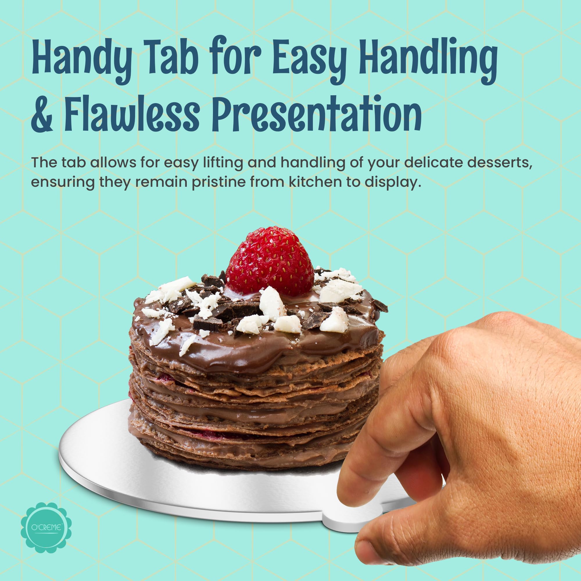O'CREME Mini tablas redondas plateadas para tartas con pestaña – 4 pulgadas a prueba de grasa, cubierta de aluminio, cartón de grado alimenticio para cupcakes, pasteles, postres, ideal para bodas,