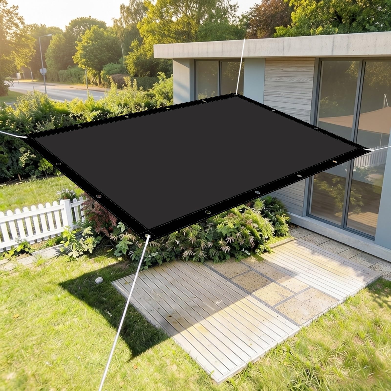 Sun Shade Sail Waterproof 200 x 260 cm UV Protection Waterproof Sun Shade Sail with Grommets and Rope for Garden Balcony & Terrace, Black
