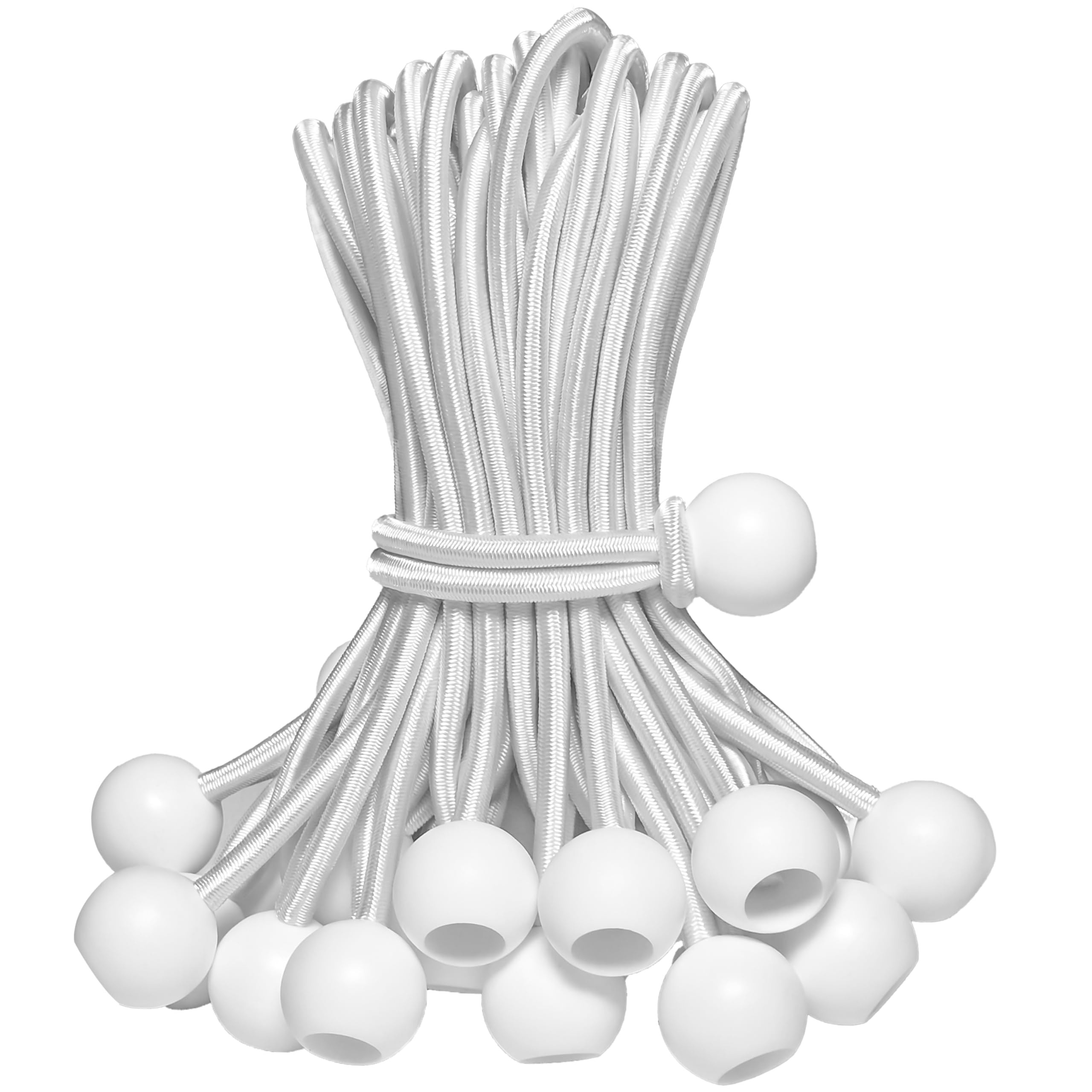 YELIER 30-Piece Ball Bungee Cords, The Size of Bungee Cords with Balls: 6 ", UV Resistant, Antioxidant, Secure Tie Down. (30, White 6")