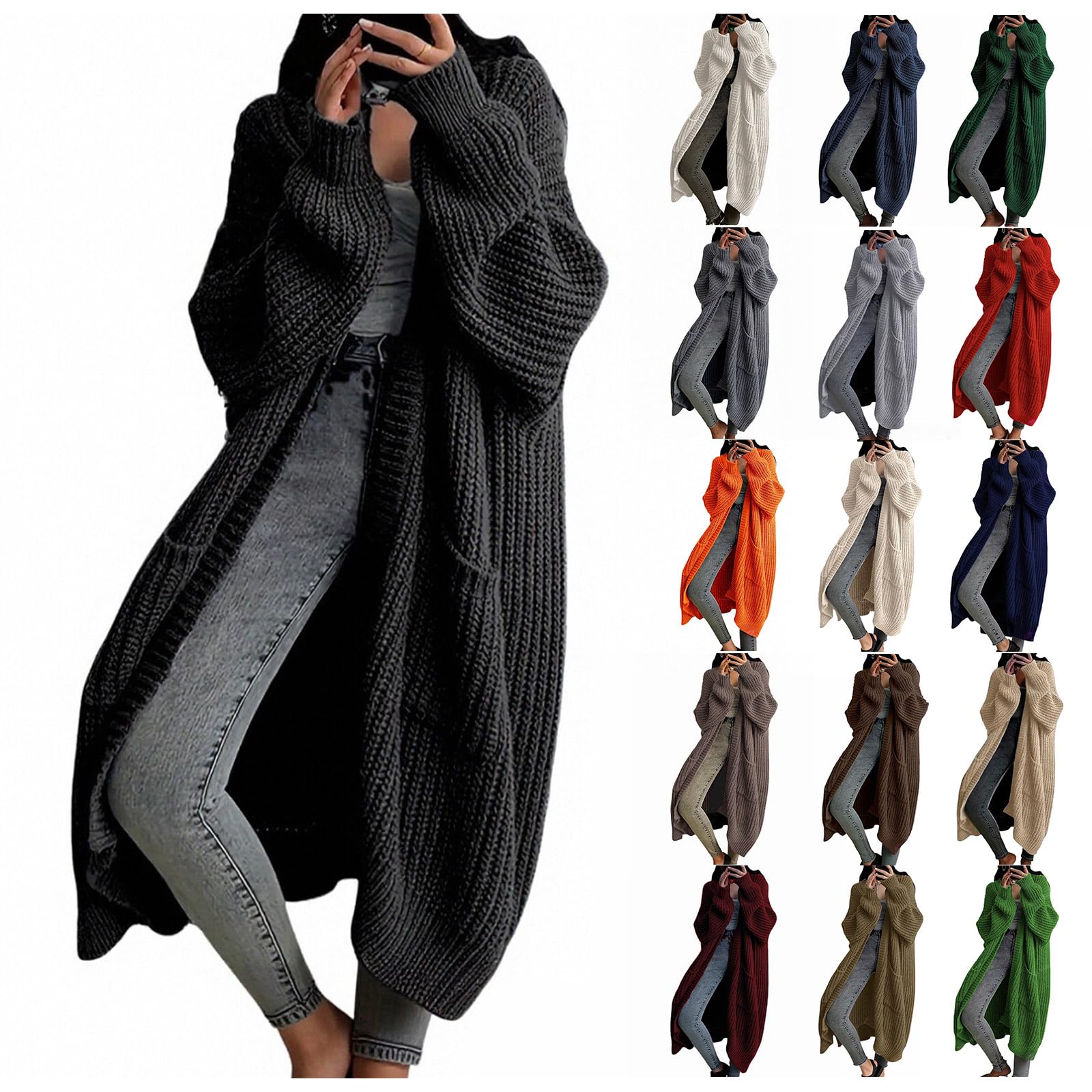 Womens Long Cardigan Sweater Oversized Chunky Knit Sweaters Fall Winter Coats Open Front Cardigans Warm Coat Outwear