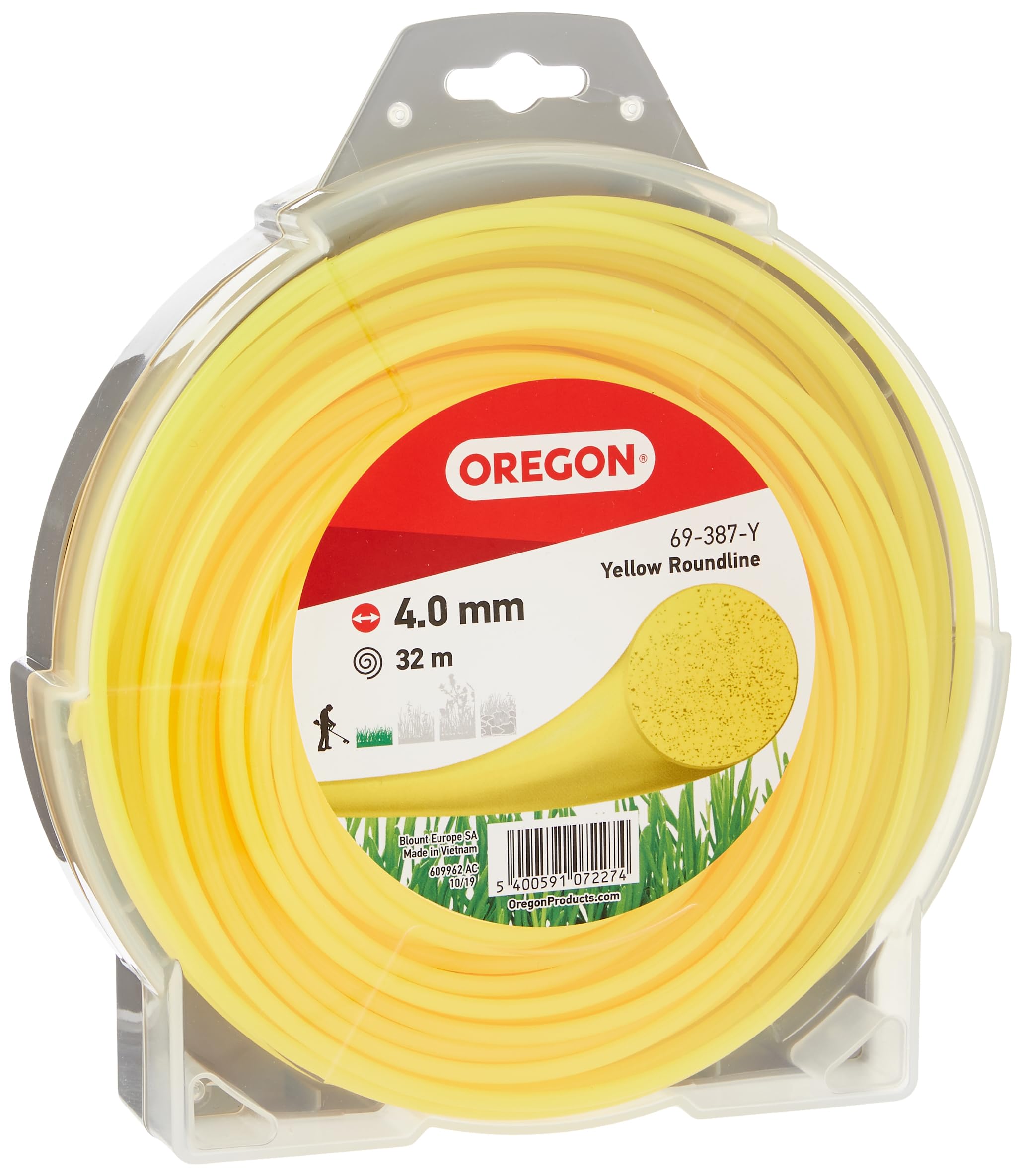 Oregon Yellow Round Hilo Redondo para Desbrozadora 4mm, Hierba, Maleza, Vegetación y más, Hilo de Nylon de Gran Resistencia, Compatible con la Mayoría de Modelos Estándar, 4.0mm x 32m (69-387-Y)